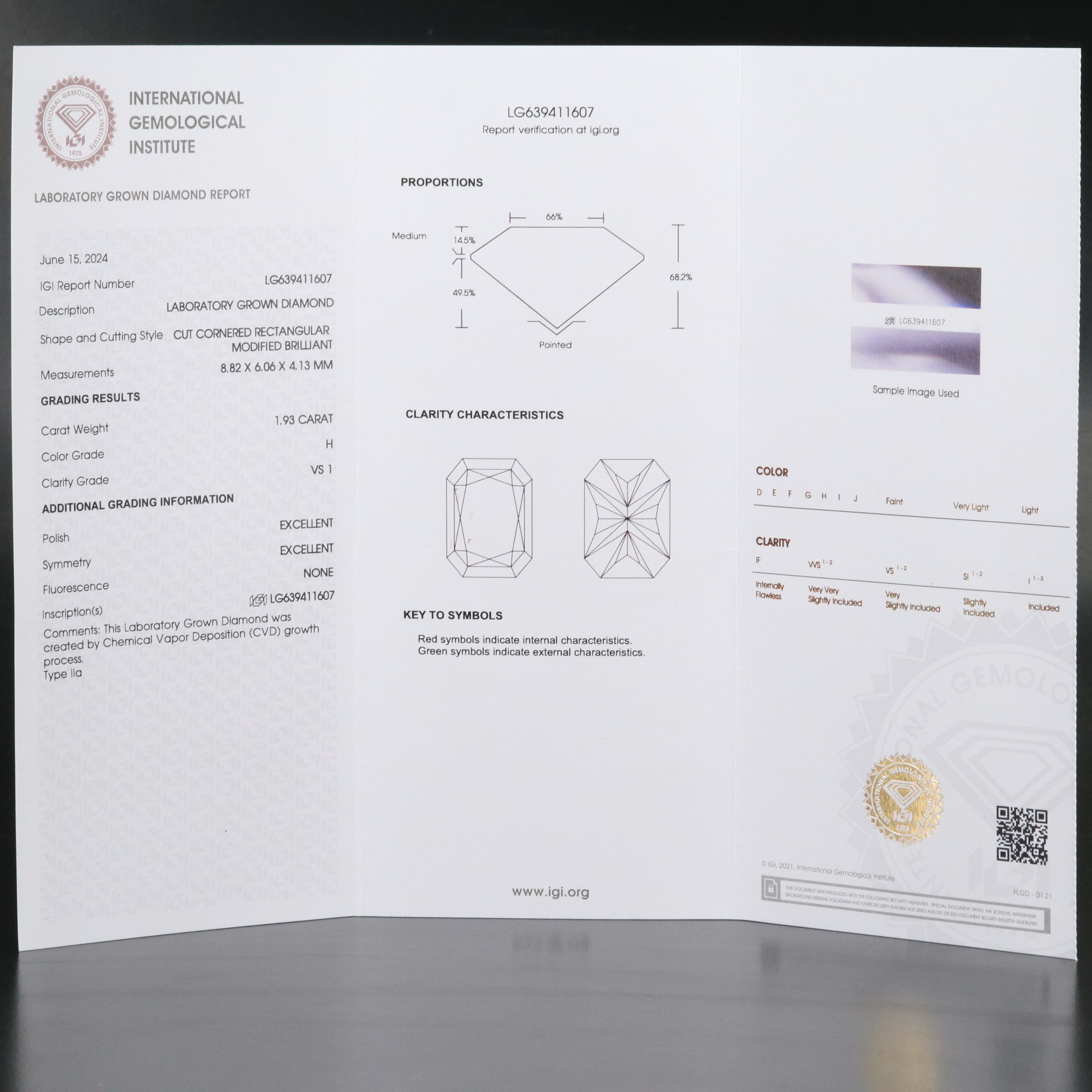 Loose 1.93 CT Lab Grown Diamond with IGI Report