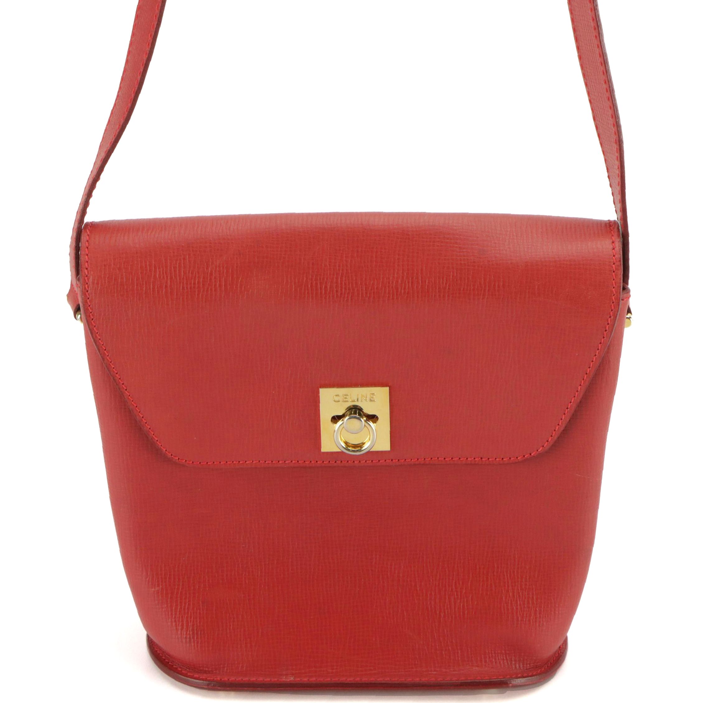 Celine Top Flap Crossbody Bag in Red Textured Leather