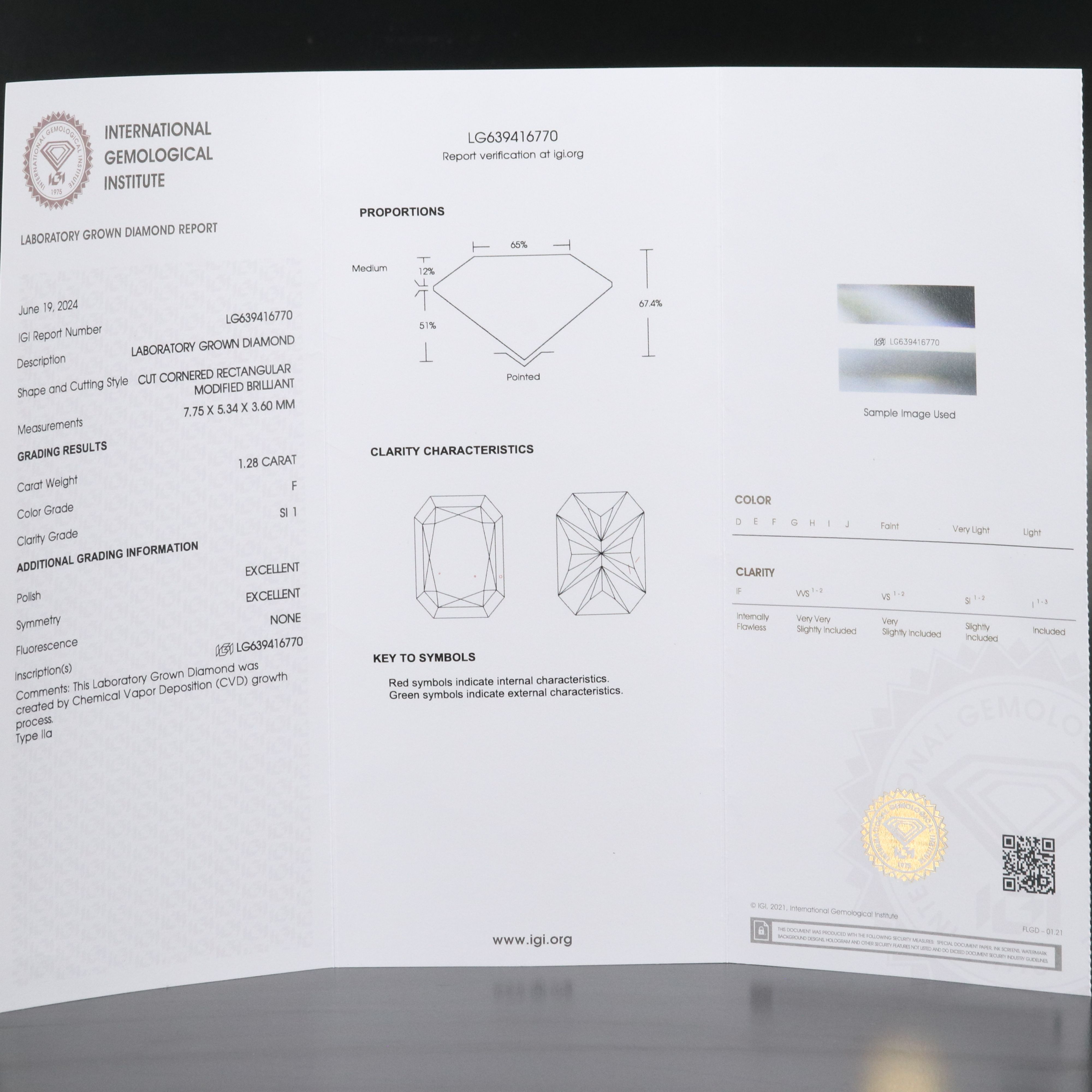 Loose 1.28 CT Lab Grown Diamond with IGI Report