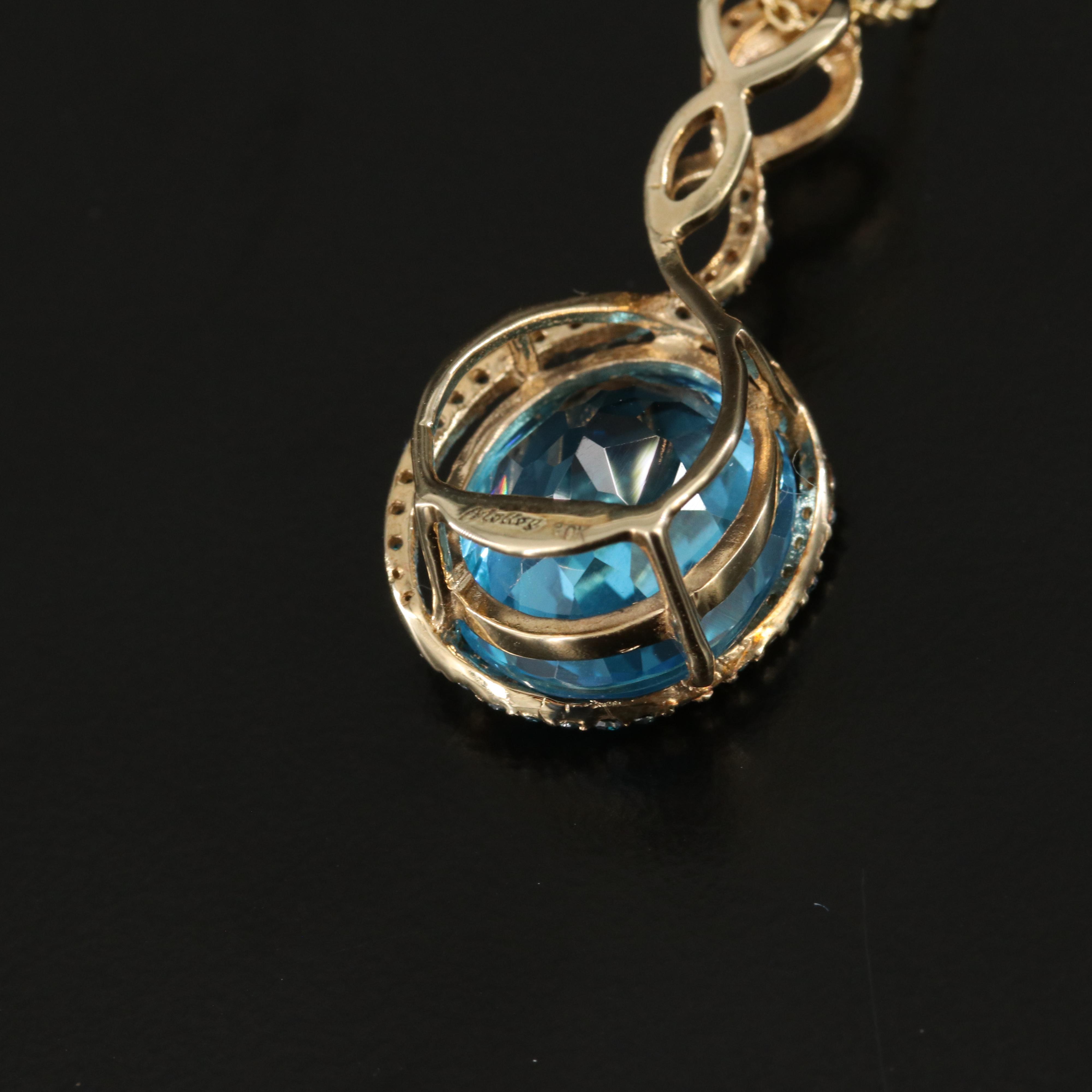 10K Swiss Blue Topaz and Fancy Blue Diamond Pendant Necklace
