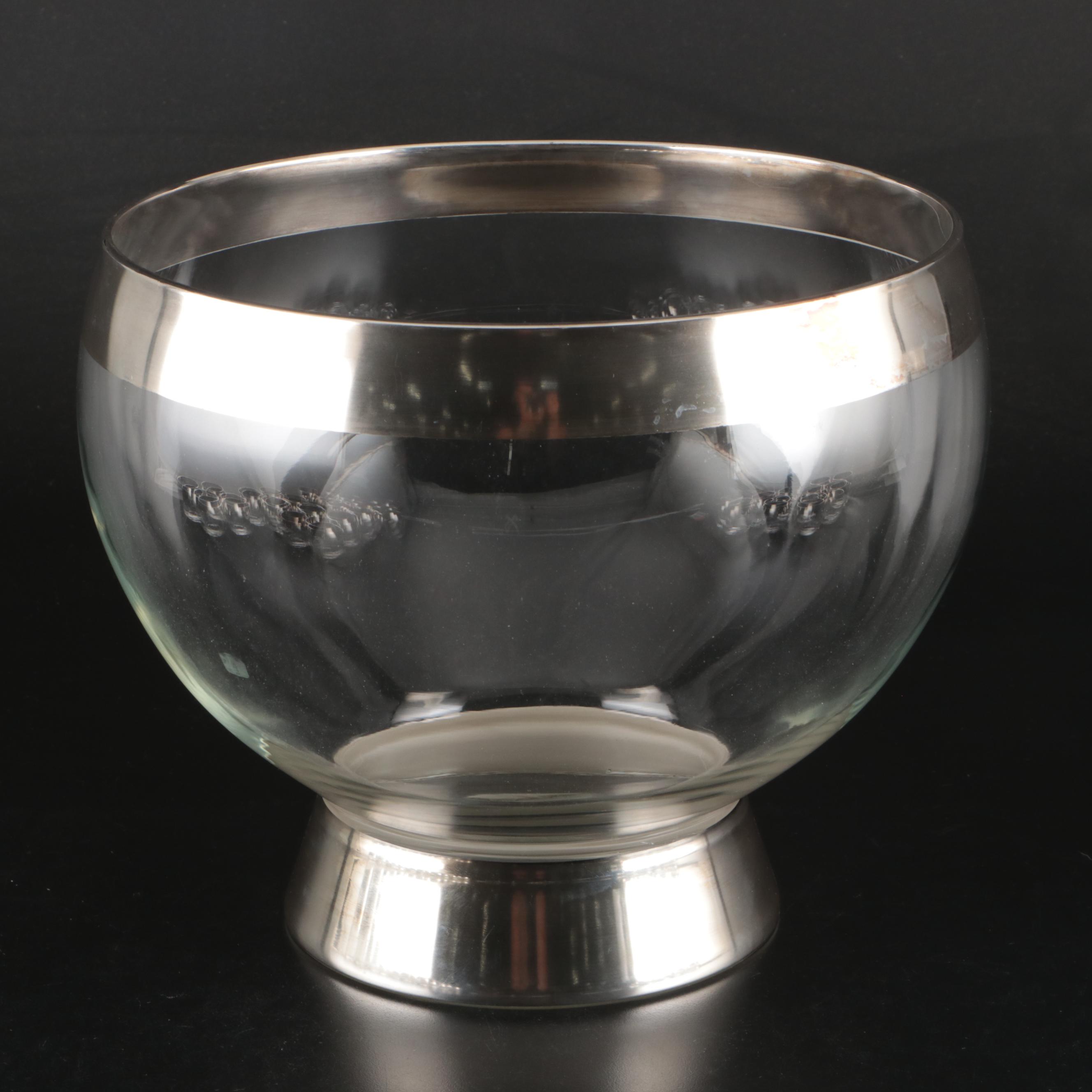 Dorothy C. Thorpe MCM Crystal with Silver Overlay Punch Bowl Set and Platter