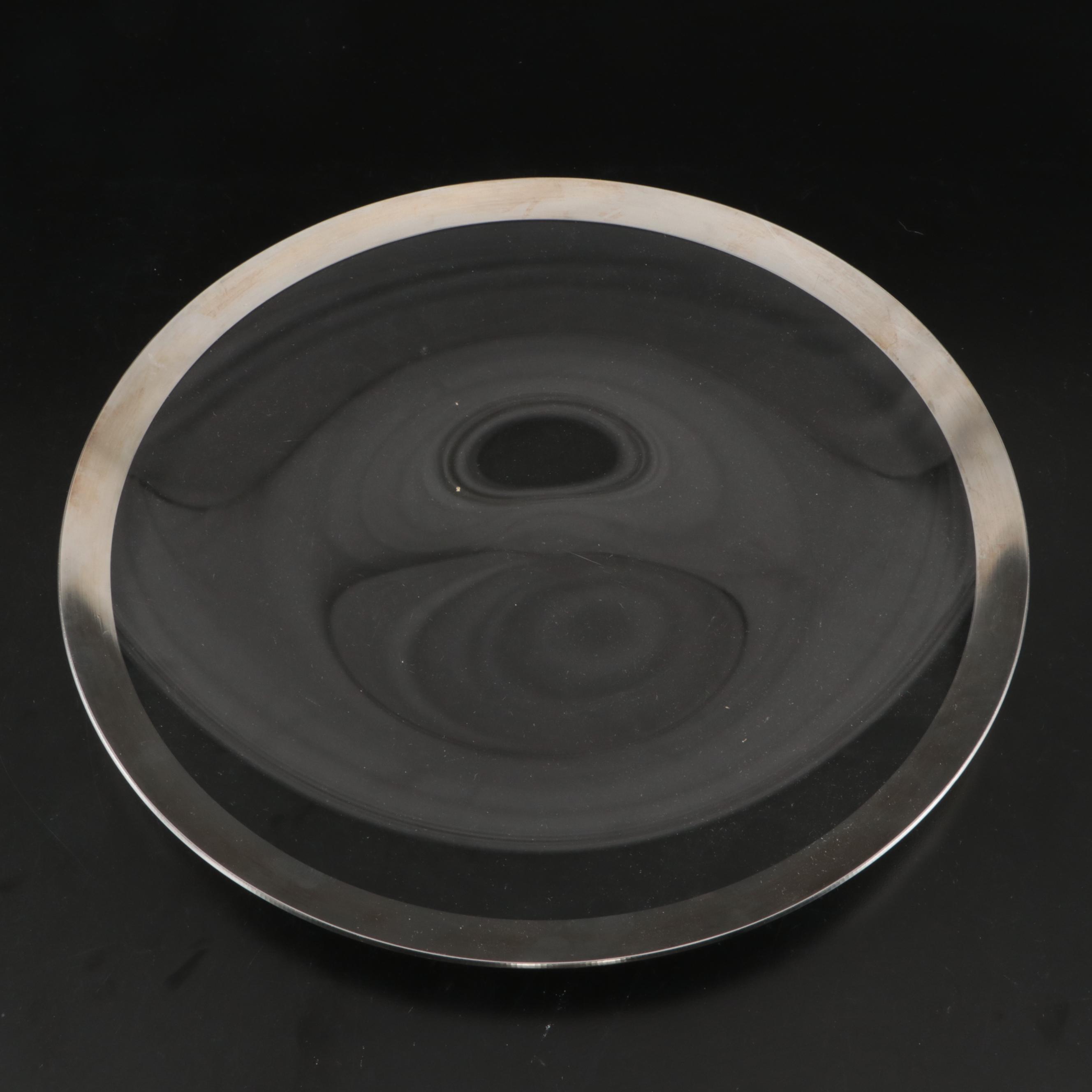 Dorothy C. Thorpe MCM Crystal with Silver Overlay Punch Bowl Set and Platter