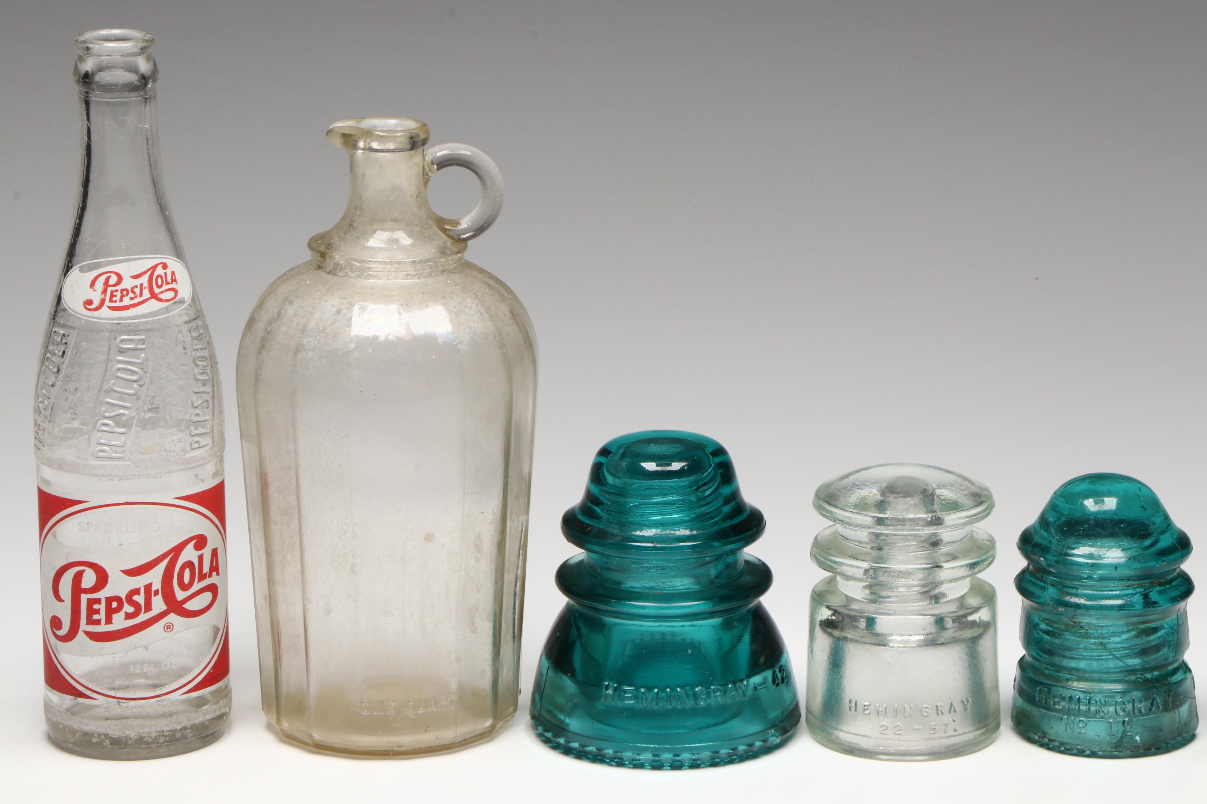 Hemingray Glass & Locke High-Top Ceramic Insulators, Hazel Atlas 1-Gal Jug, More
