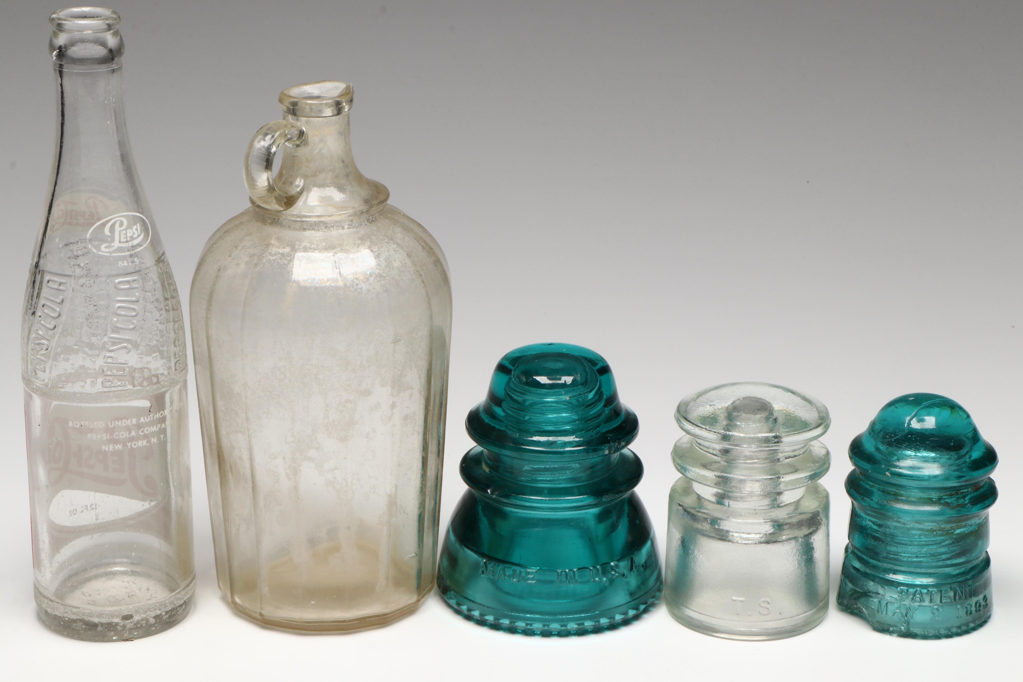 Hemingray Glass & Locke High-Top Ceramic Insulators, Hazel Atlas 1-Gal Jug, More