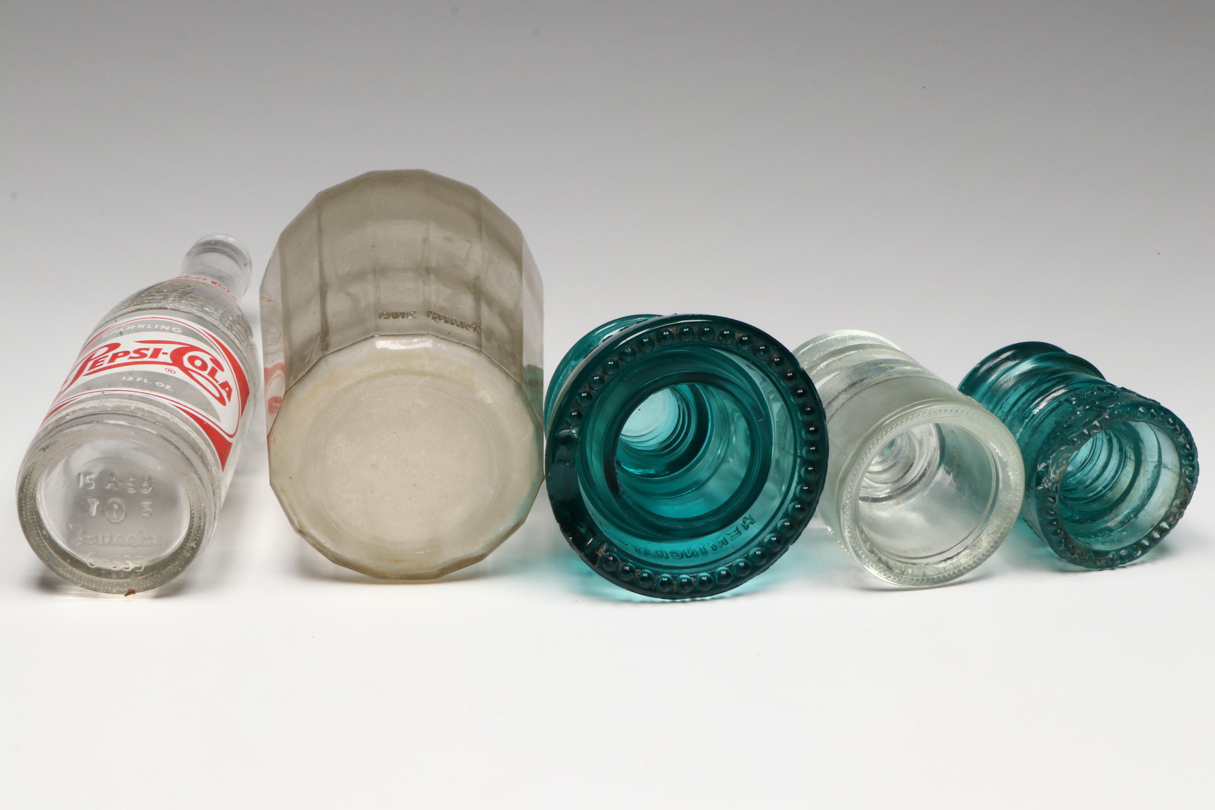 Hemingray Glass & Locke High-Top Ceramic Insulators, Hazel Atlas 1-Gal Jug, More