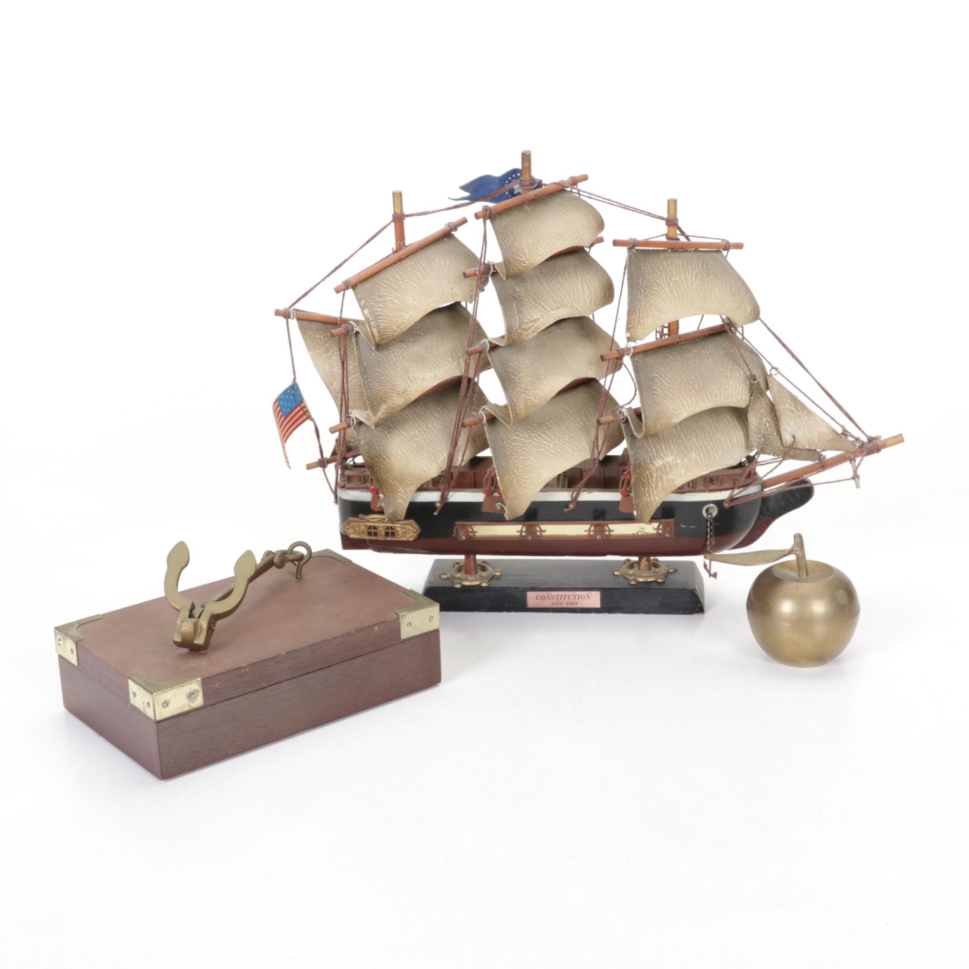 USS Constitution Model Ship with Decorative Anchor Box