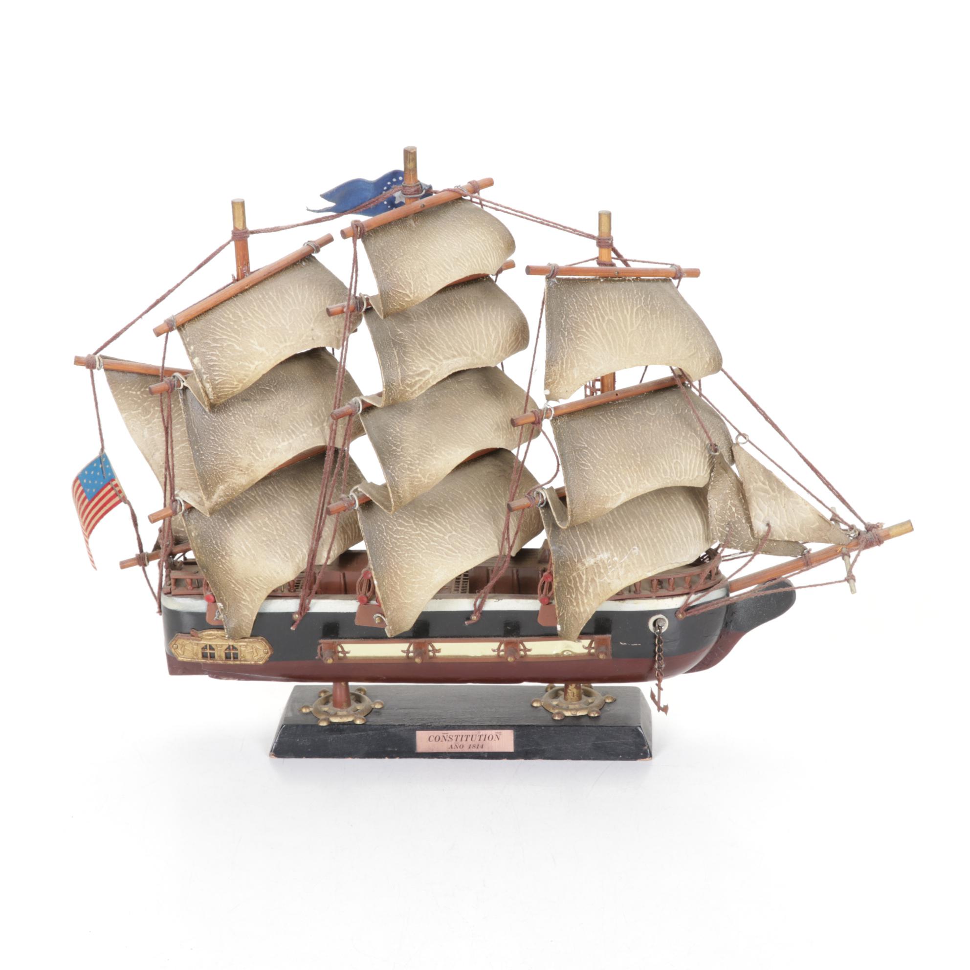 USS Constitution Model Ship with Decorative Anchor Box