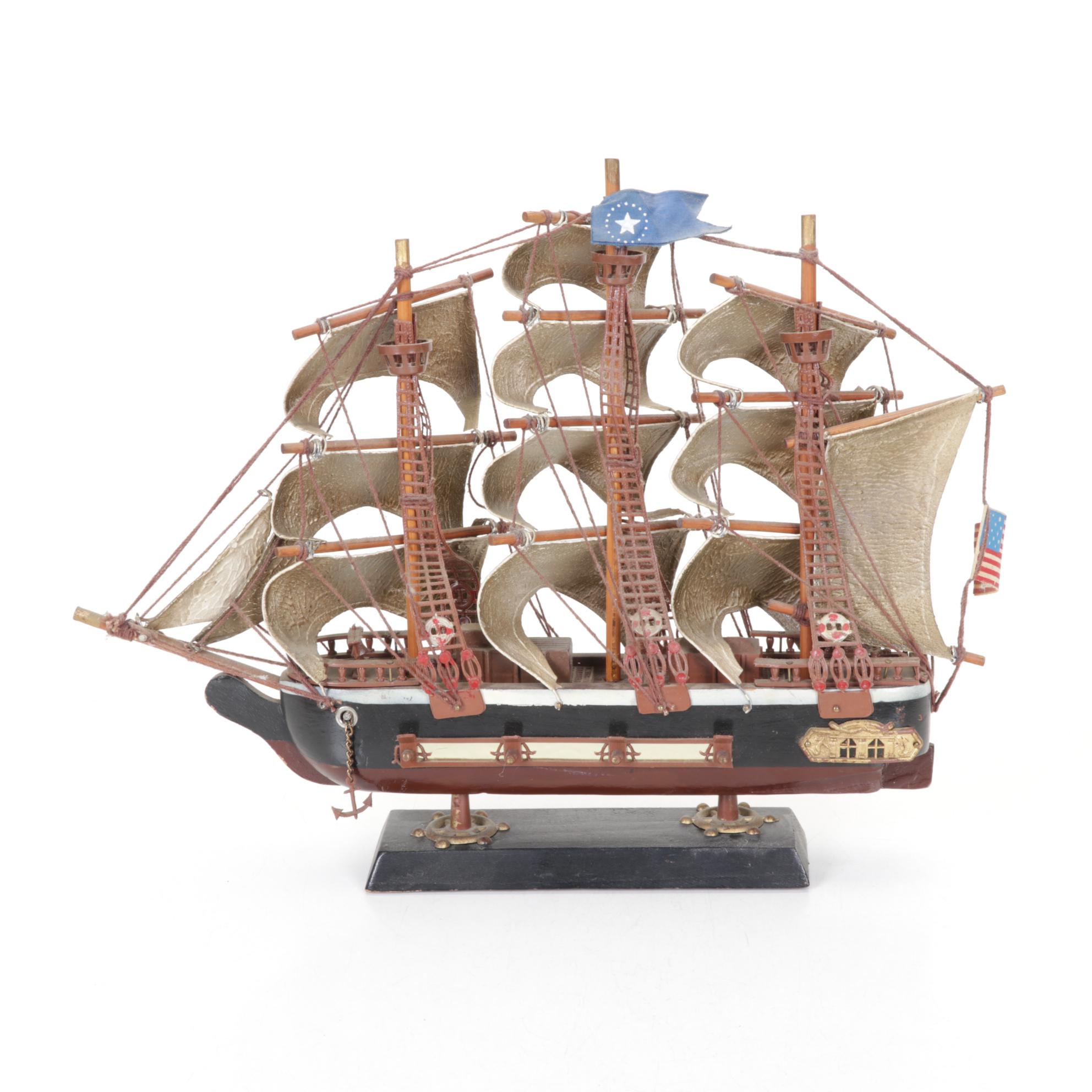 USS Constitution Model Ship with Decorative Anchor Box