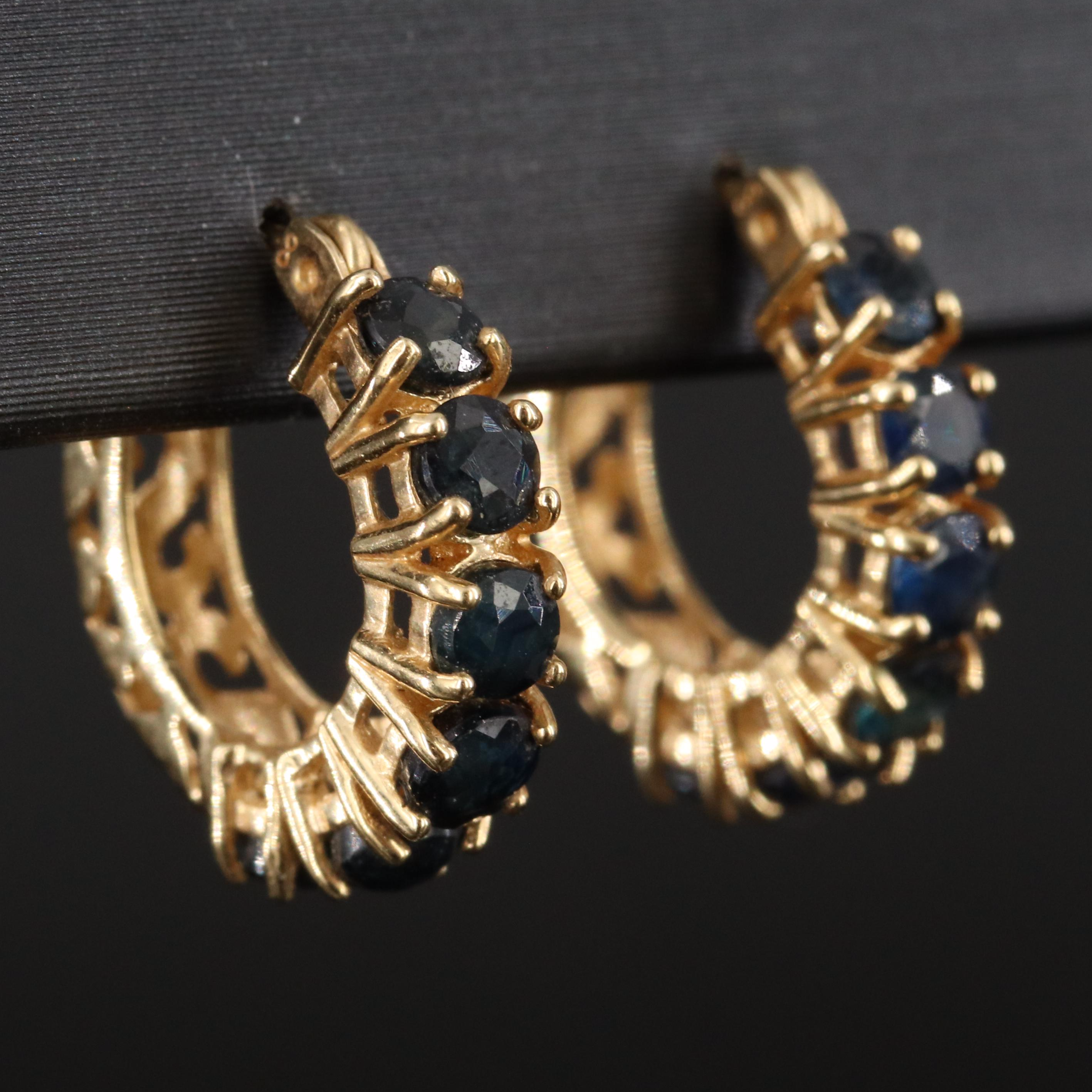 14K Sapphire Huggie Hoop Earrings