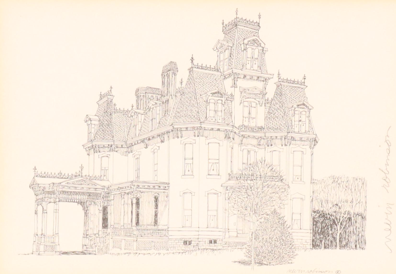 Nevin Robinson Engraving of McKee House in Pittsburgh, Late 20th Century