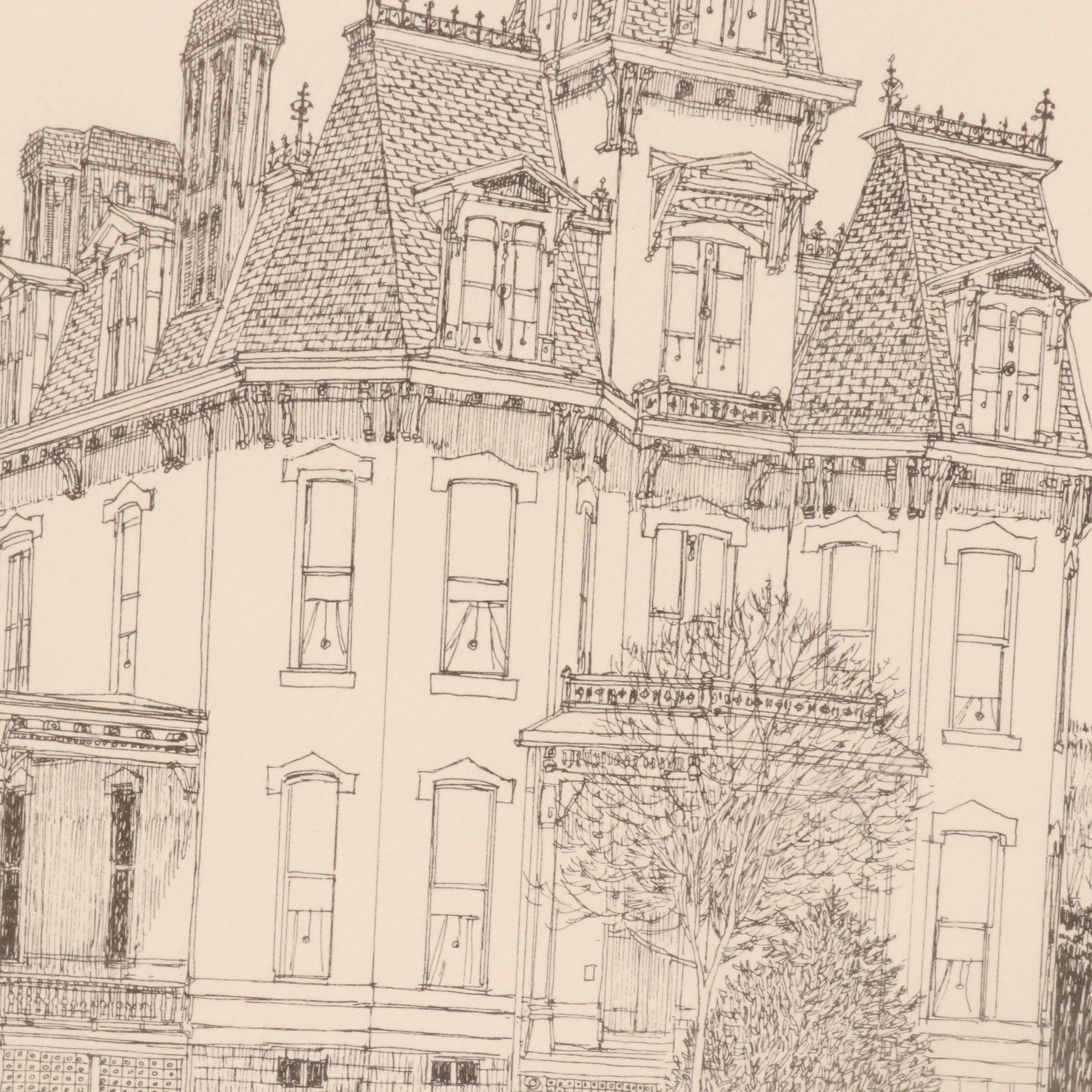 Nevin Robinson Engraving of McKee House in Pittsburgh, Late 20th Century