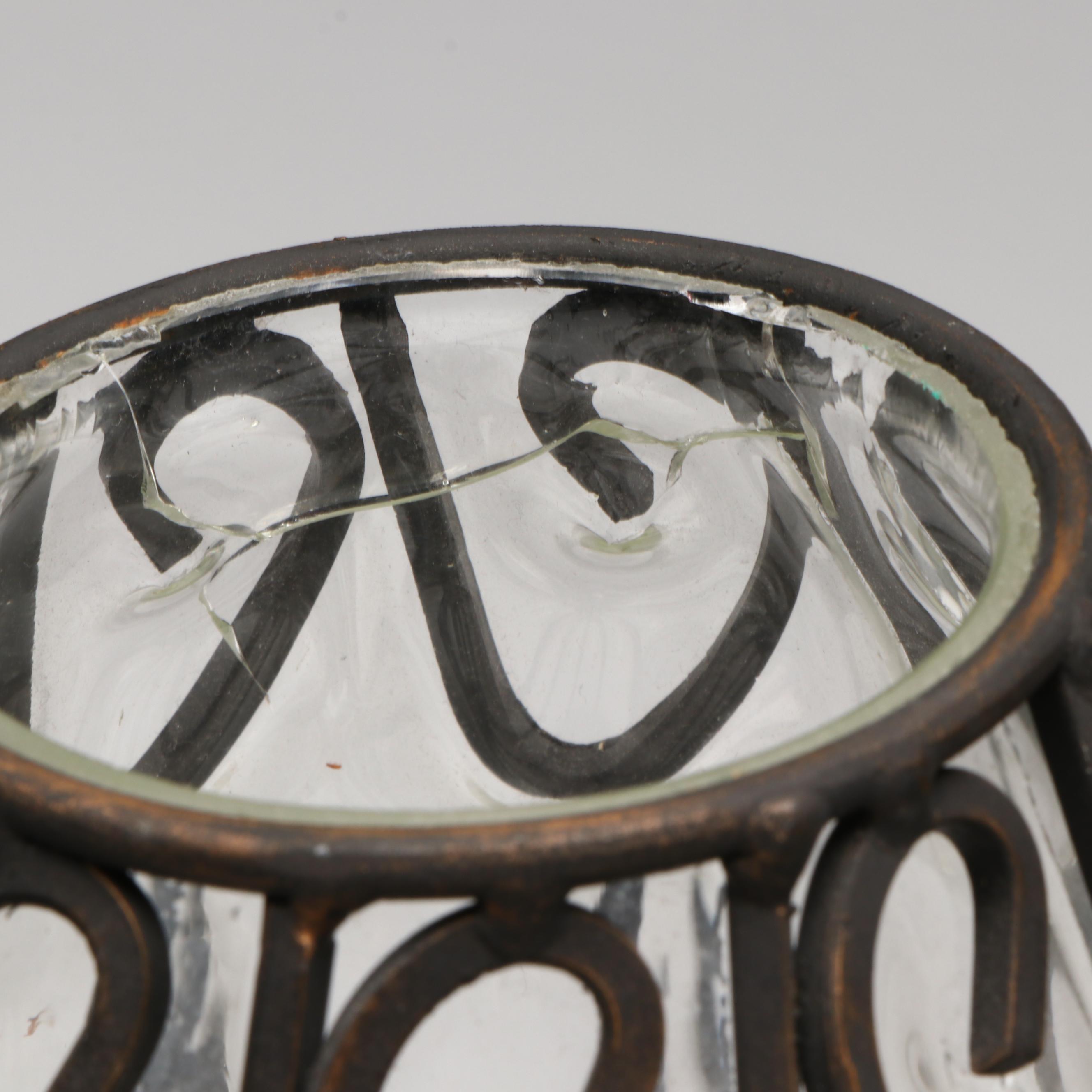 Bronze Finish Wrought Iron and Blown Glass Candelabra