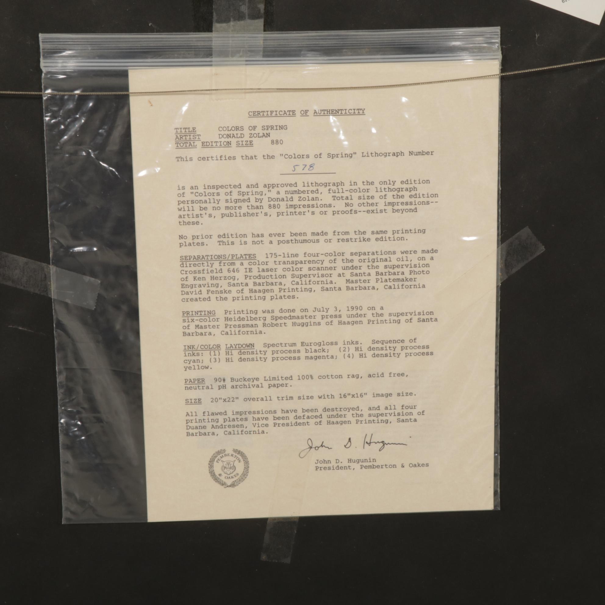 Donald Zolan "Colors of Spring" Offset Lithograph, 1990