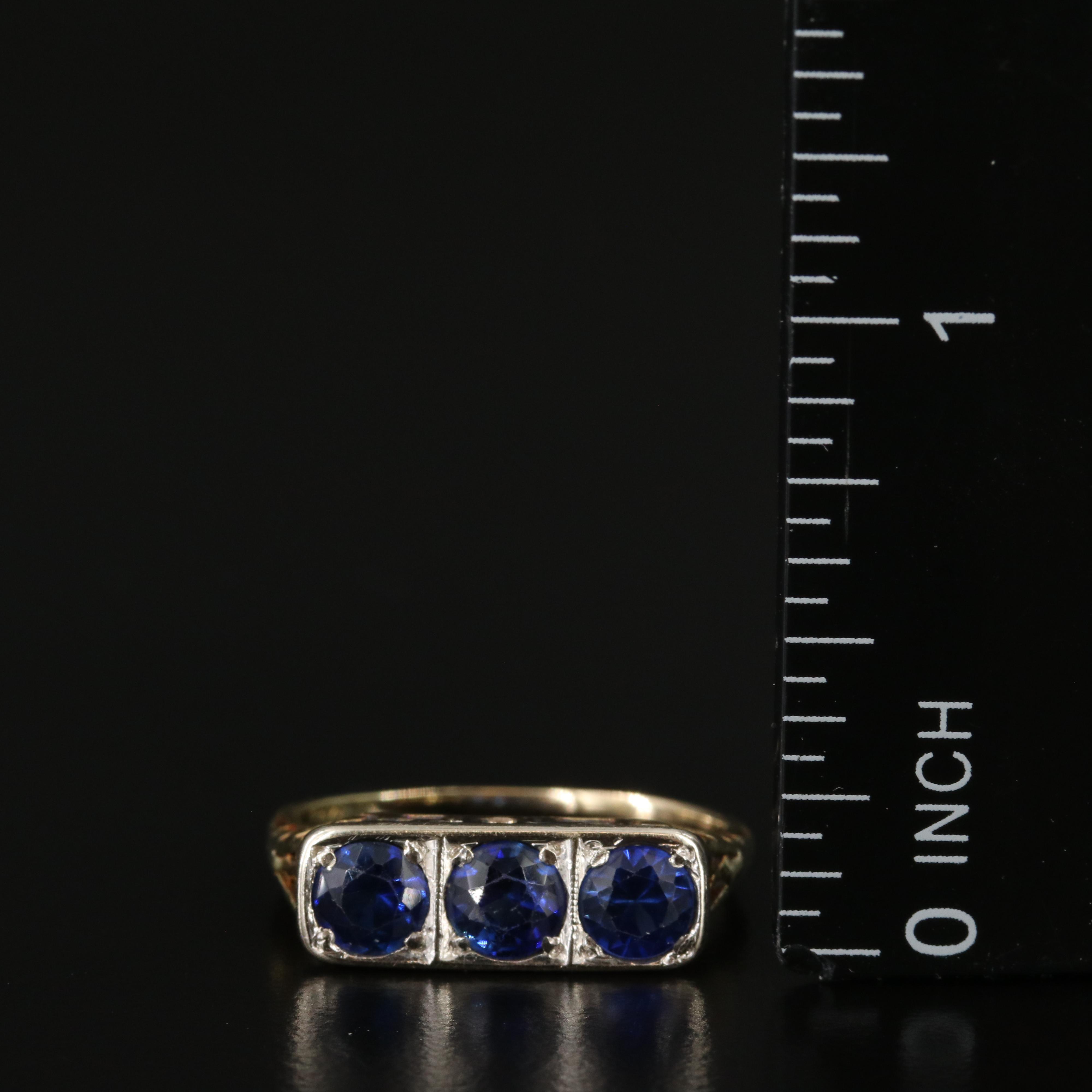 Antique 14K Sapphire Three Stone Ring