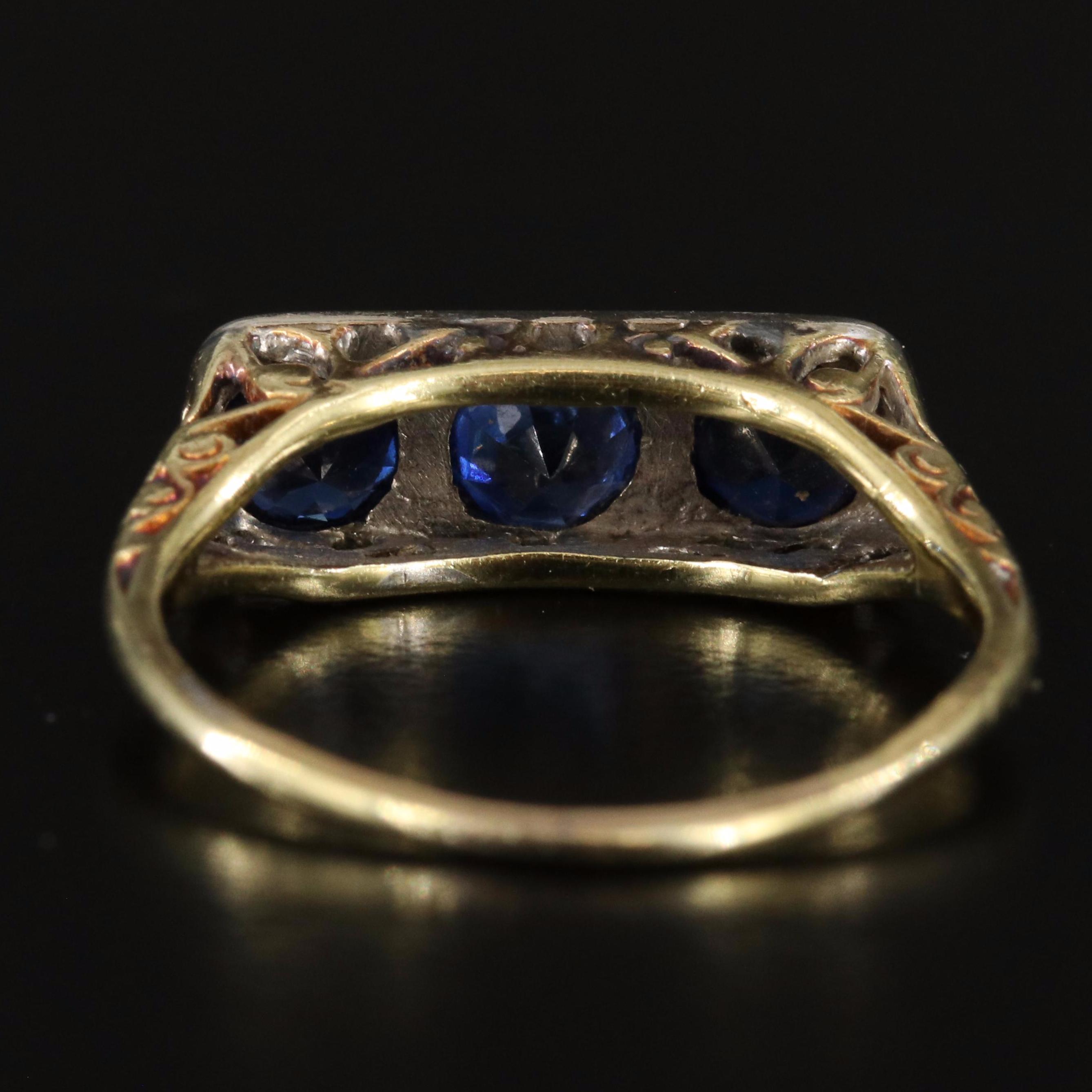Antique 14K Sapphire Three Stone Ring