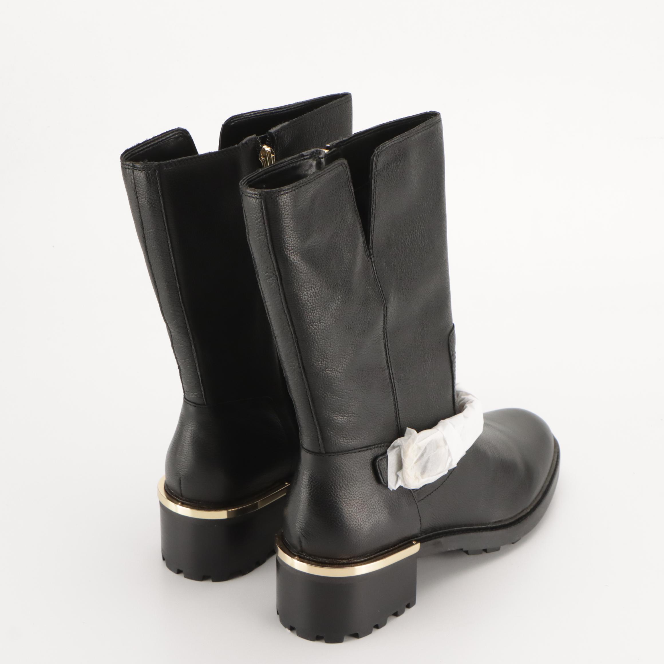 Vince Camuto Black Grain Leather Keshilla Zip Boots with Box
