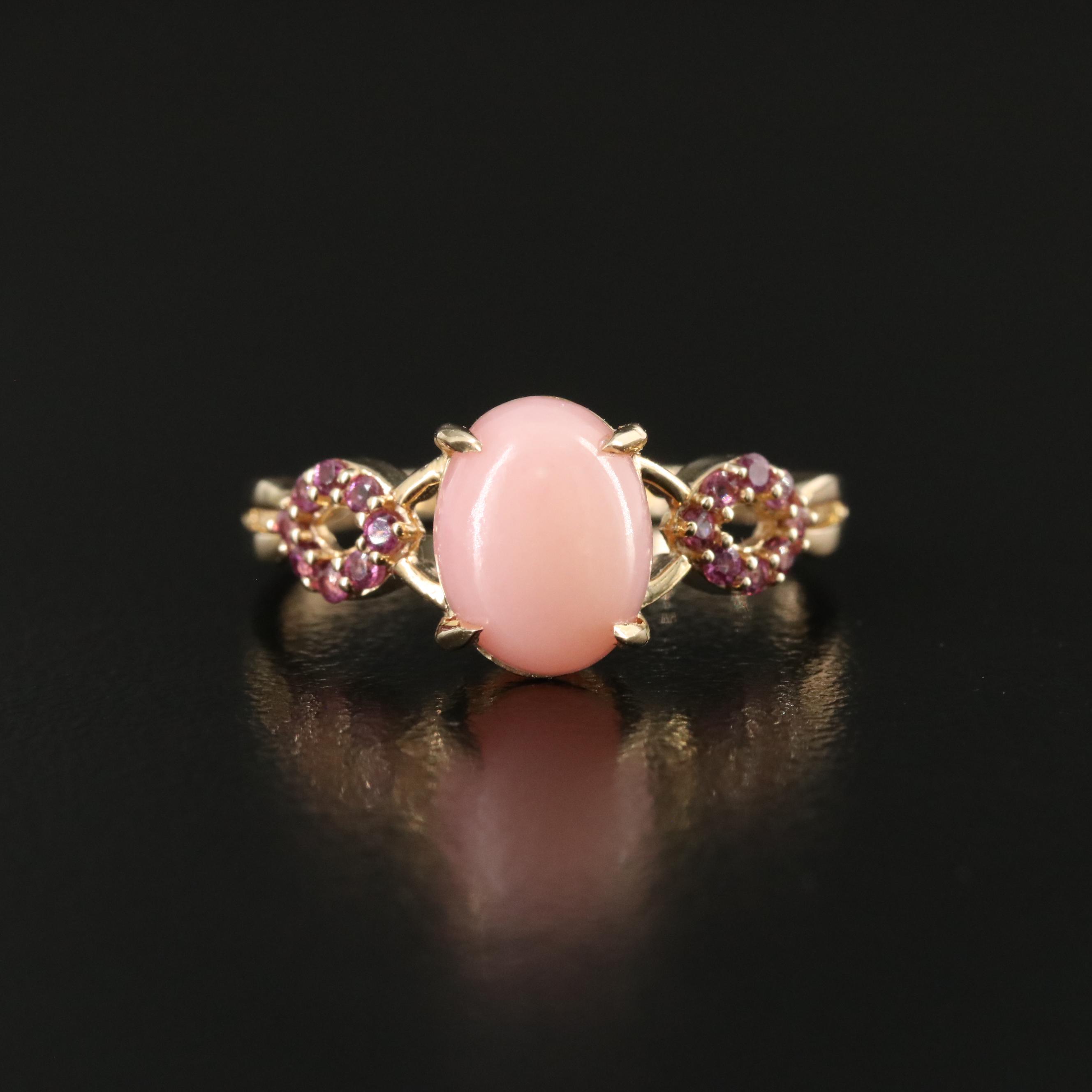 14K Opal and Rhodolite Garnet Ring