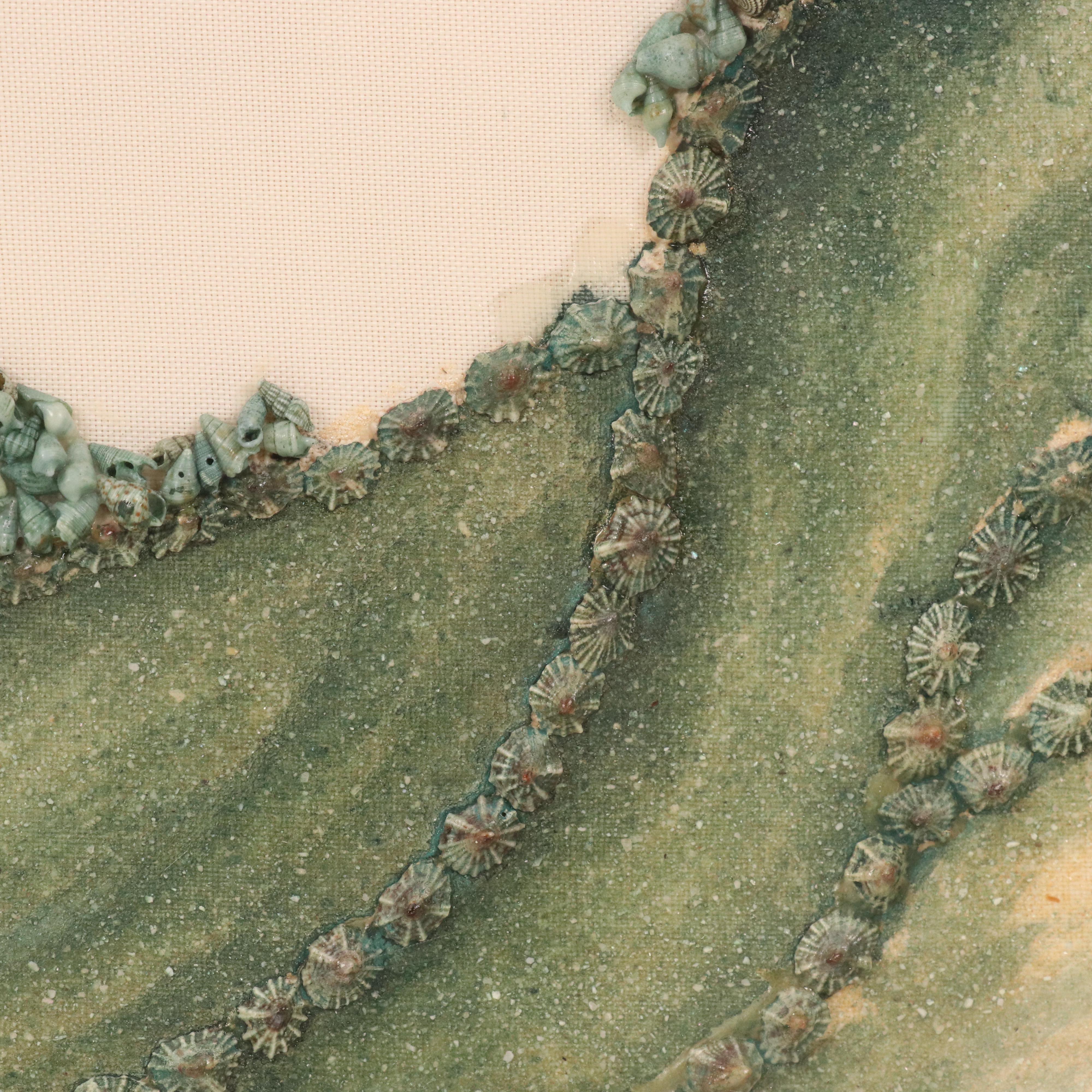 Taiwanese School Hand-Painted Seashell Assemblage on Silk of Tiger