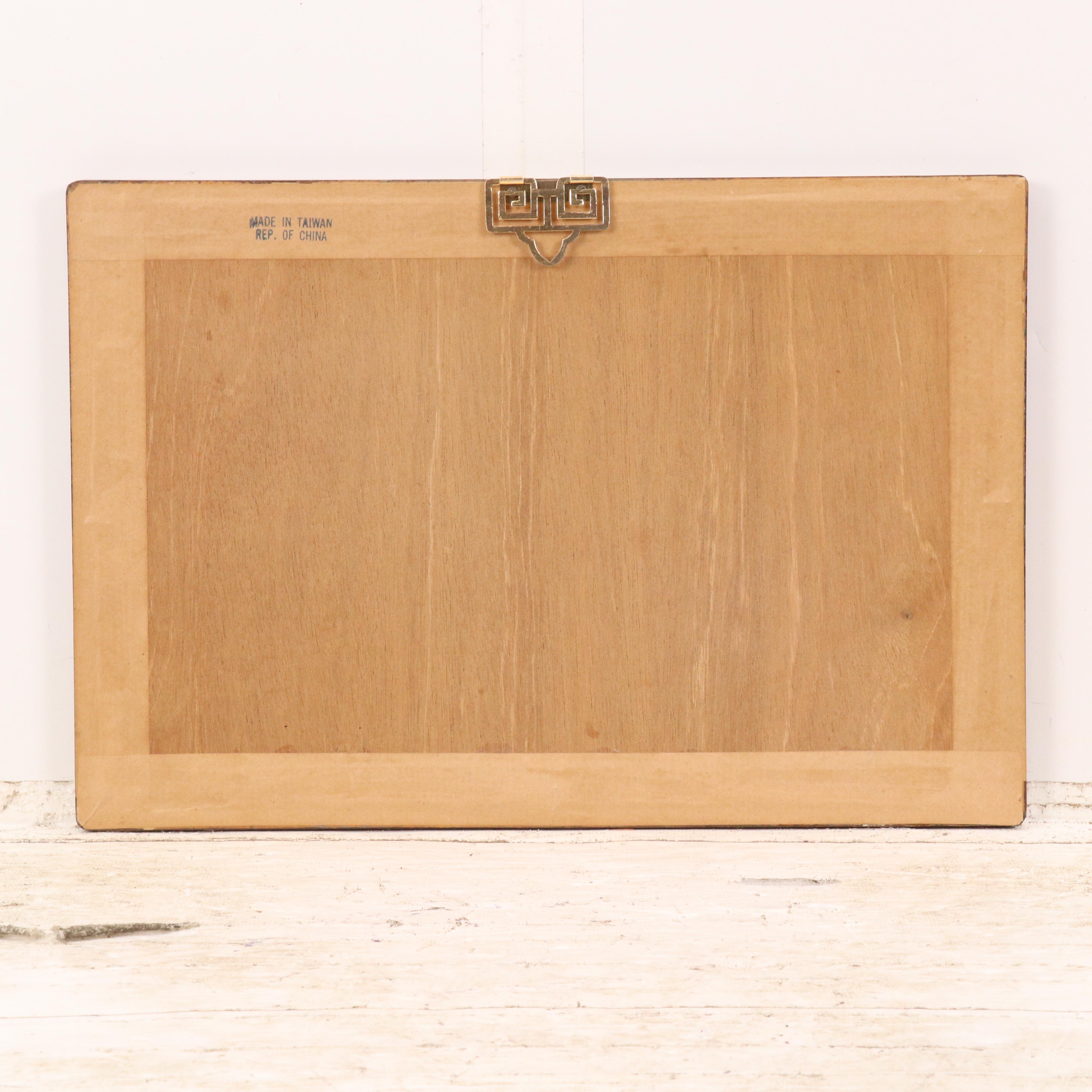 Taiwanese School Hand-Painted Seashell Assemblage on Silk of Tiger