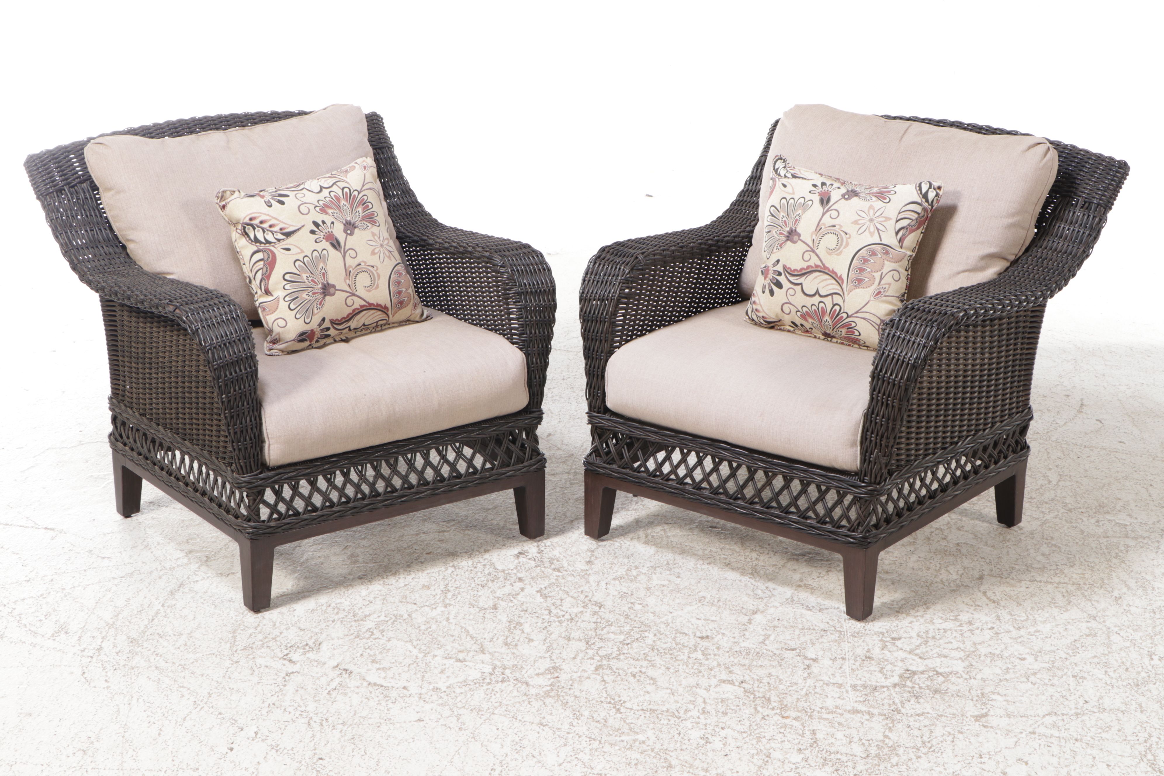 Pair of Hampton Bay Resin Wicker Patio Lounge Chairs with Accent Table