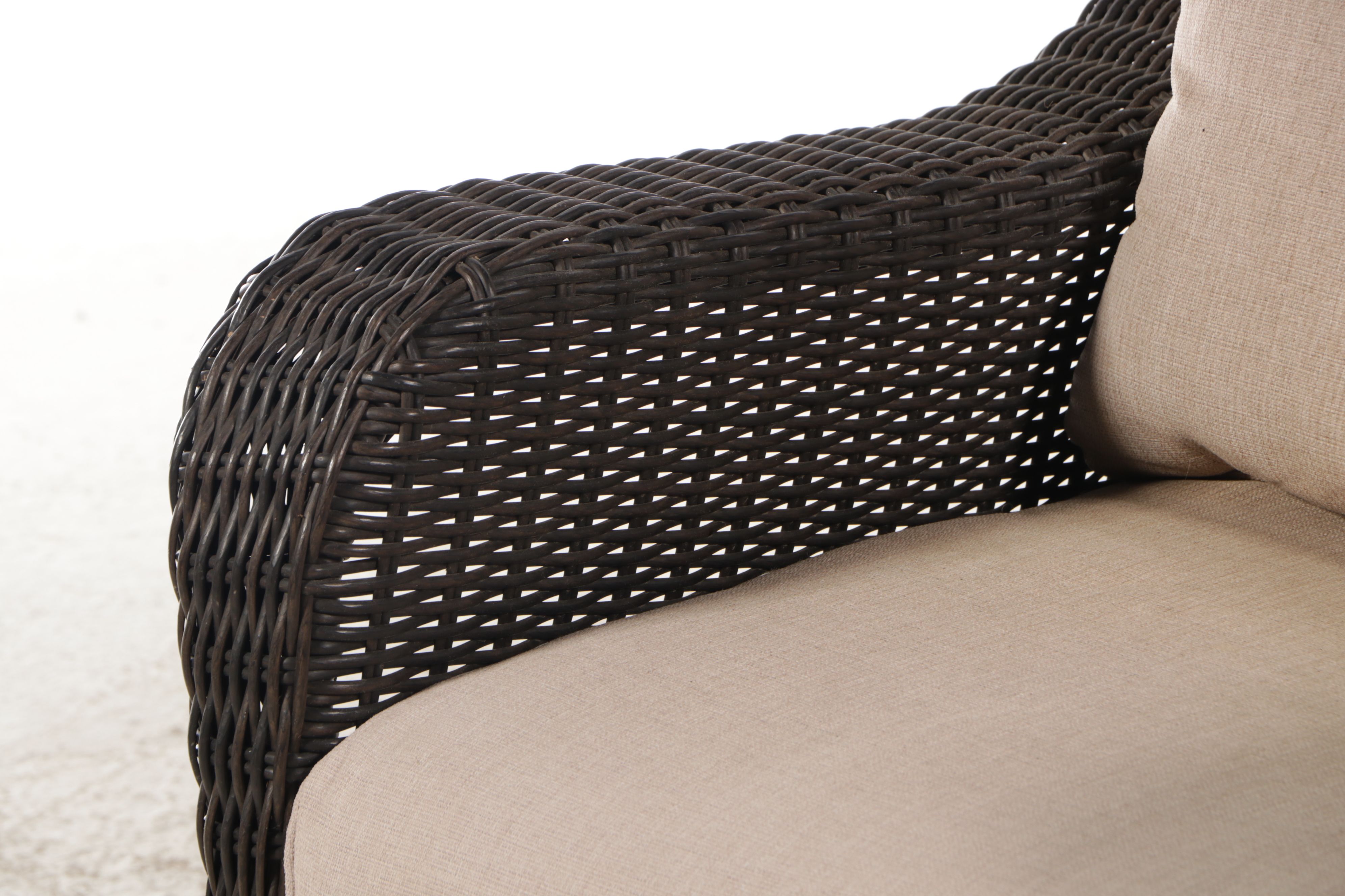 Pair of Hampton Bay Resin Wicker Patio Lounge Chairs with Accent Table