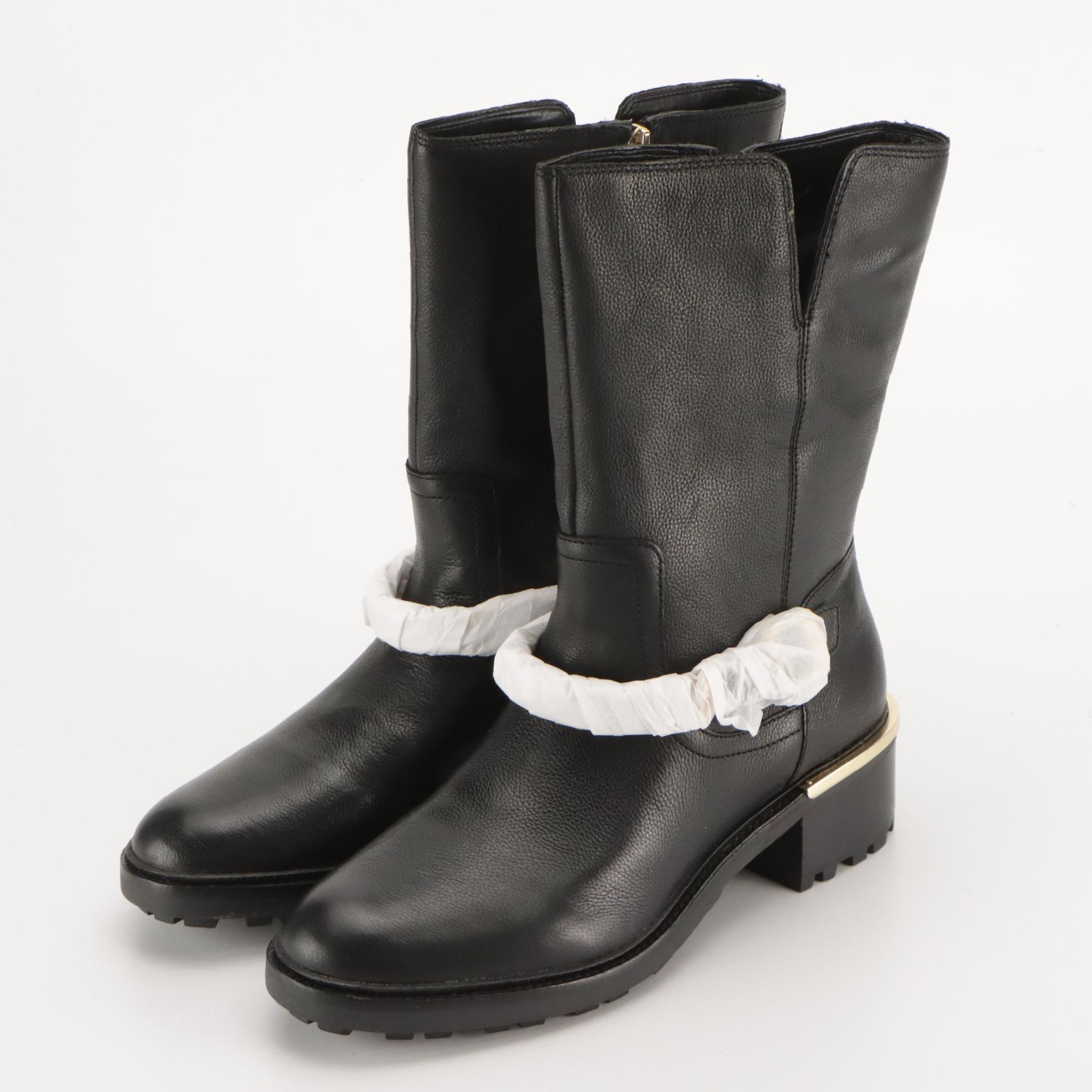 Vince Camuto Black Grain Leather Keshilla Zip Boots with Box