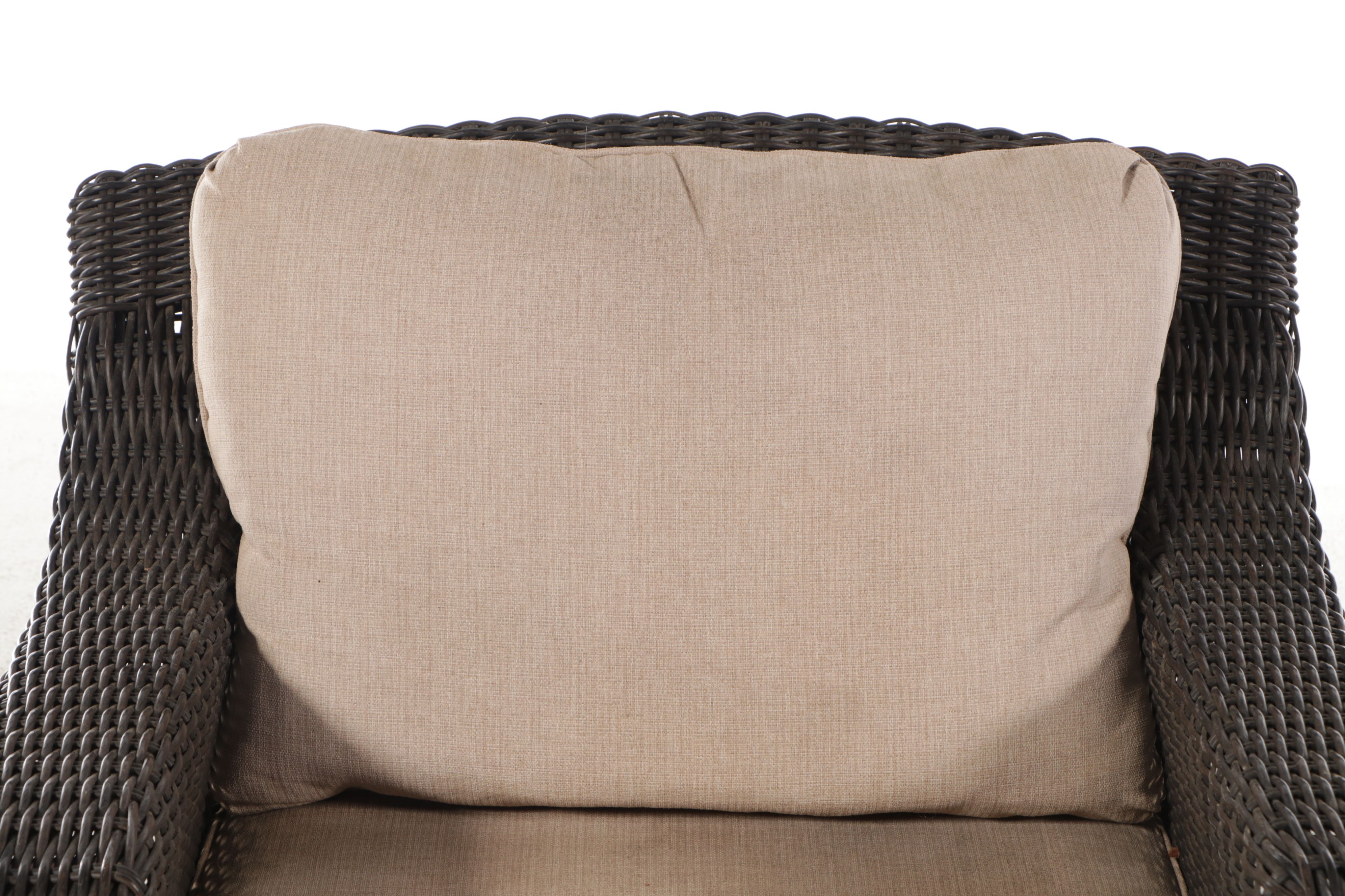 Pair of Hampton Bay Resin Wicker Patio Lounge Chairs with Accent Table