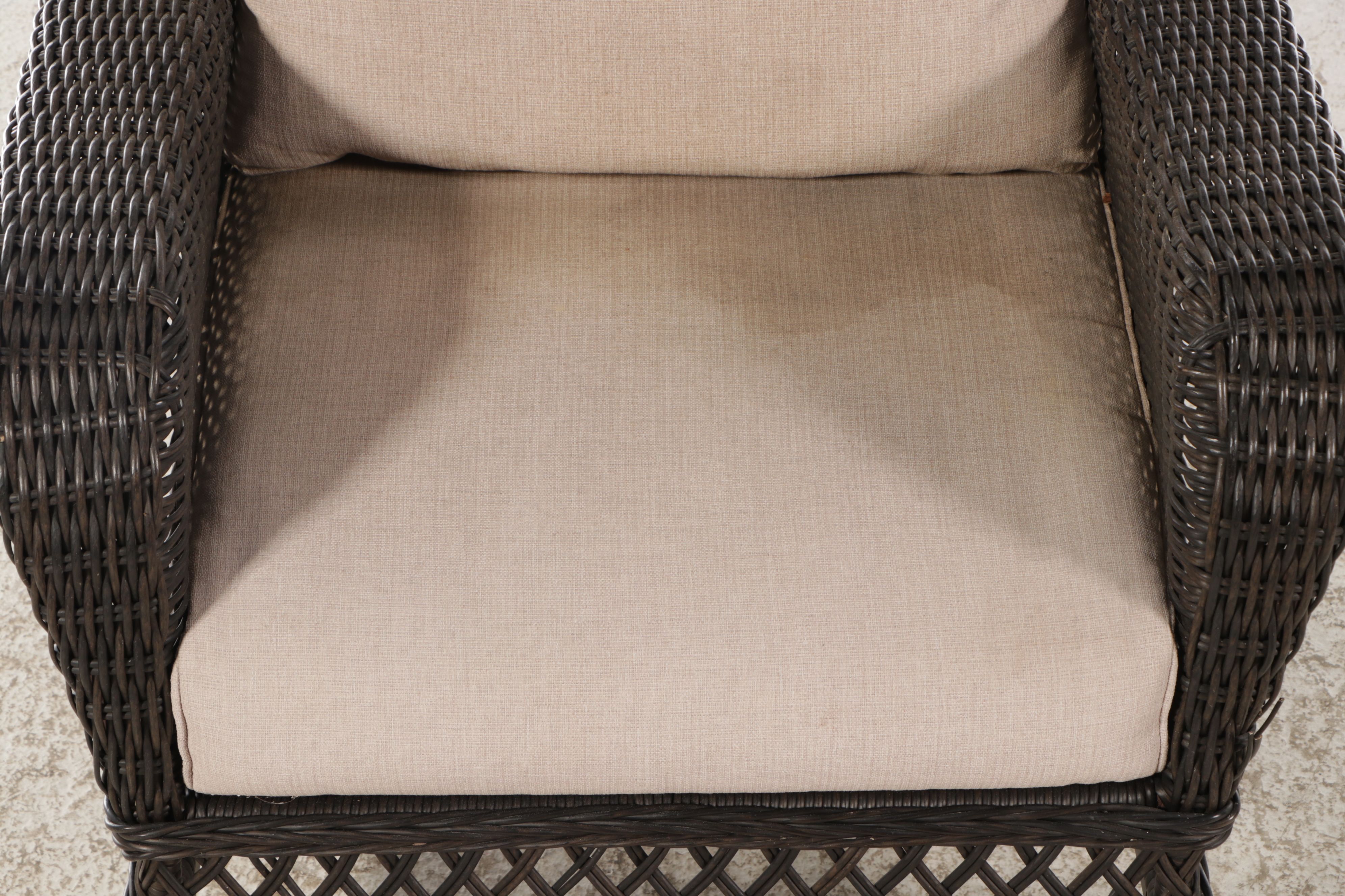 Pair of Hampton Bay Resin Wicker Patio Lounge Chairs with Accent Table