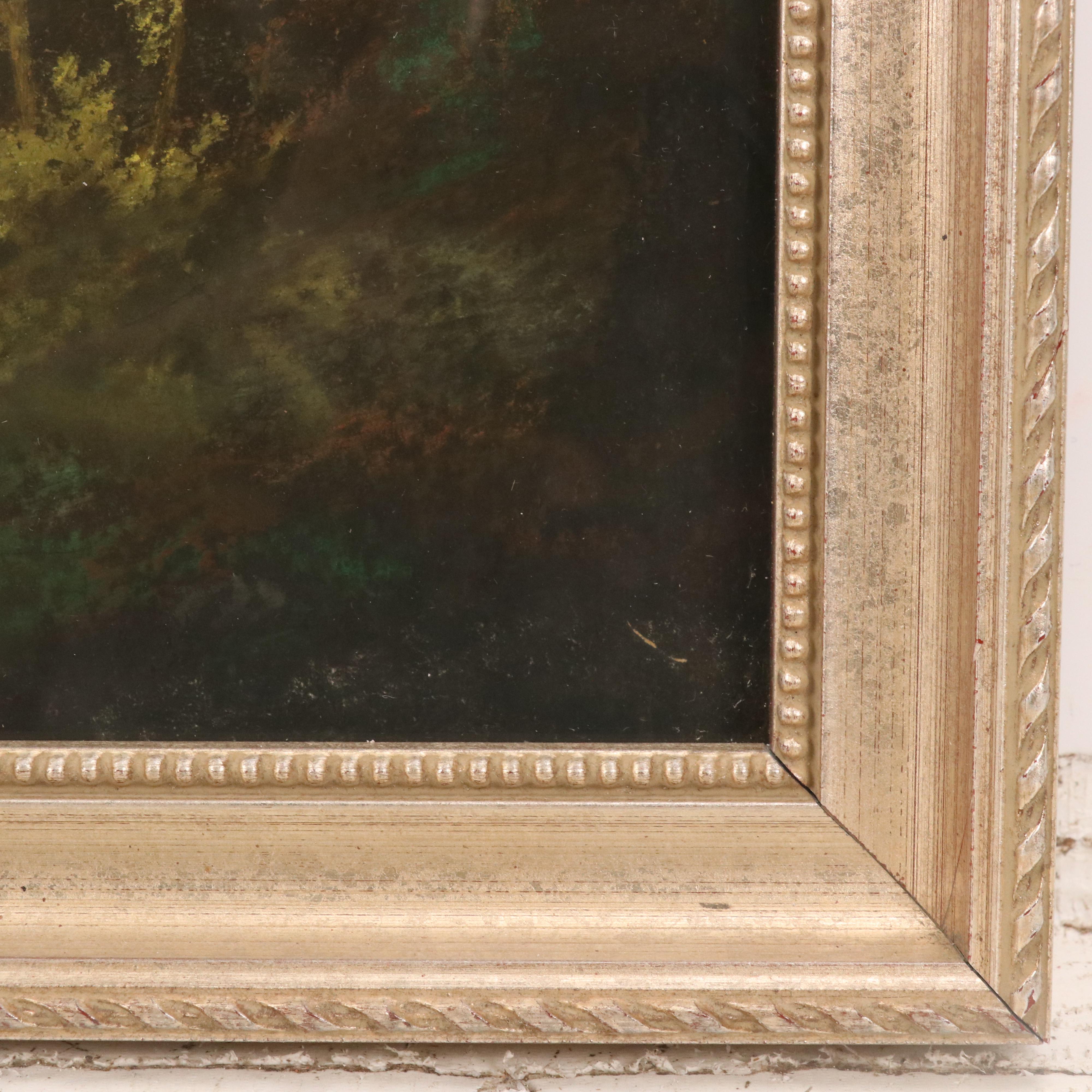 Chalk Pastel Landscape Drawing of Riverside Cabin with Water Wheel