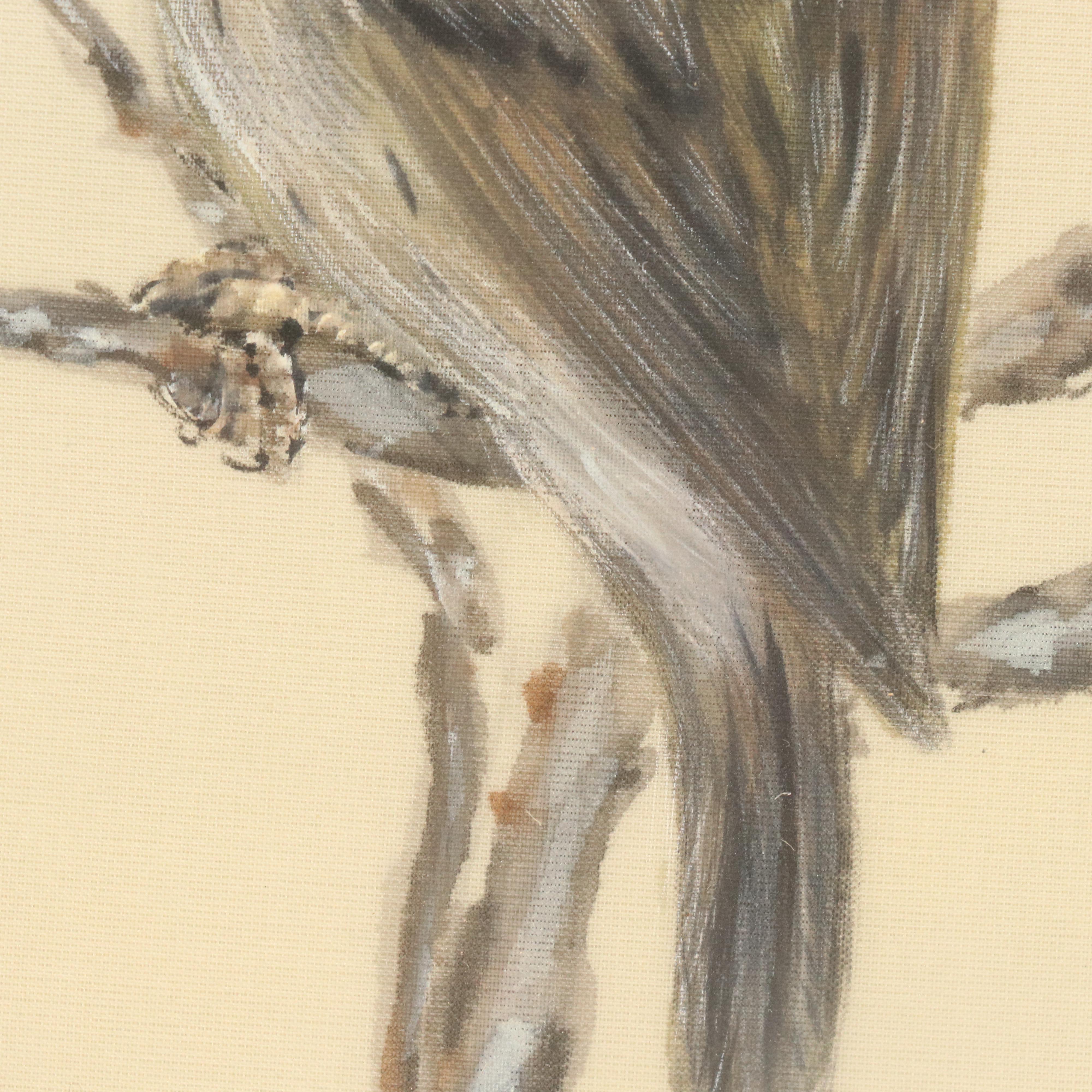 Chinese Gouache Painting on Silk of Asian Finch, 20th–21st Century