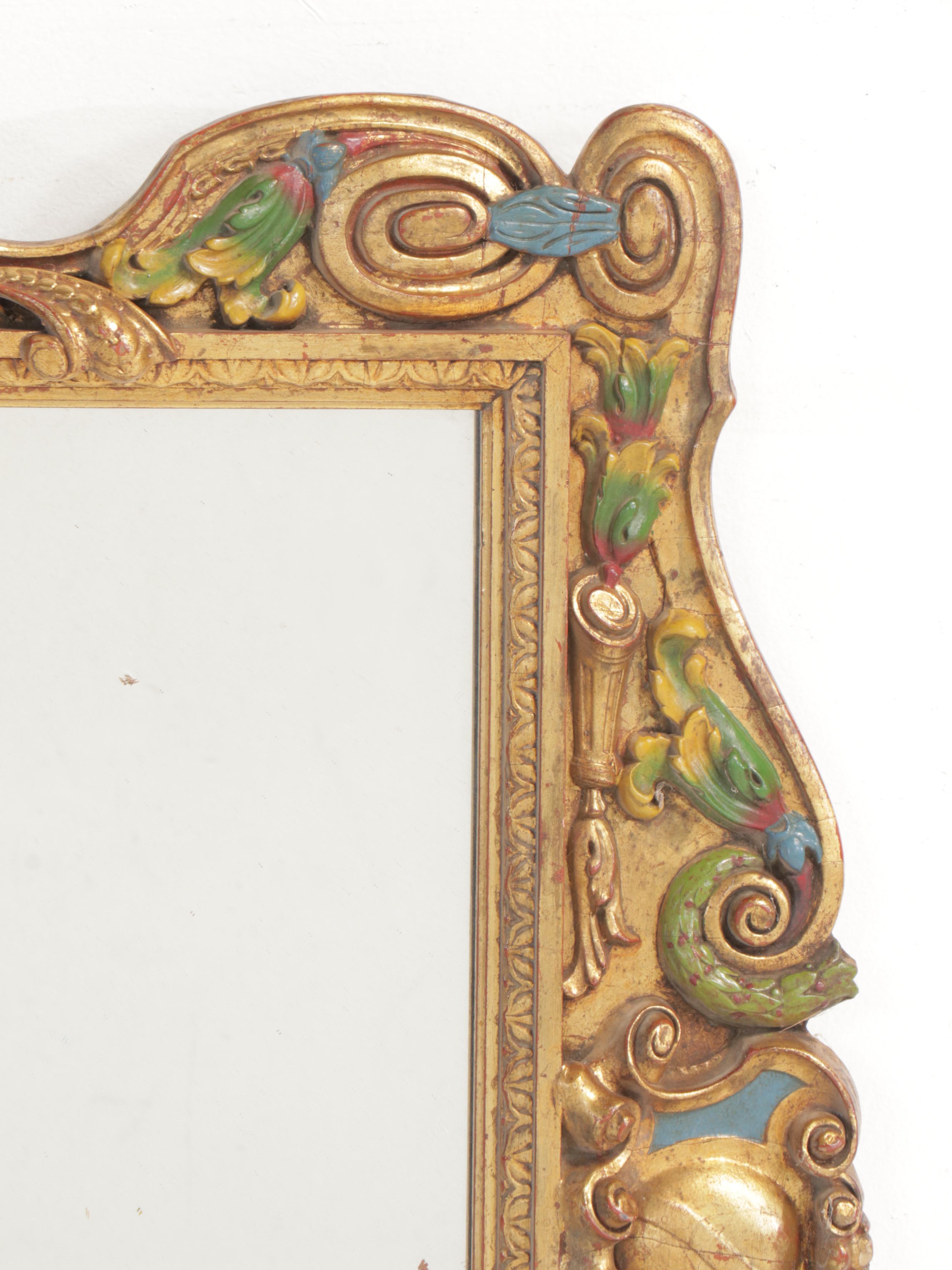 Baroque Style Polychrome and Gilt Wall Mirror, Early 20th Century