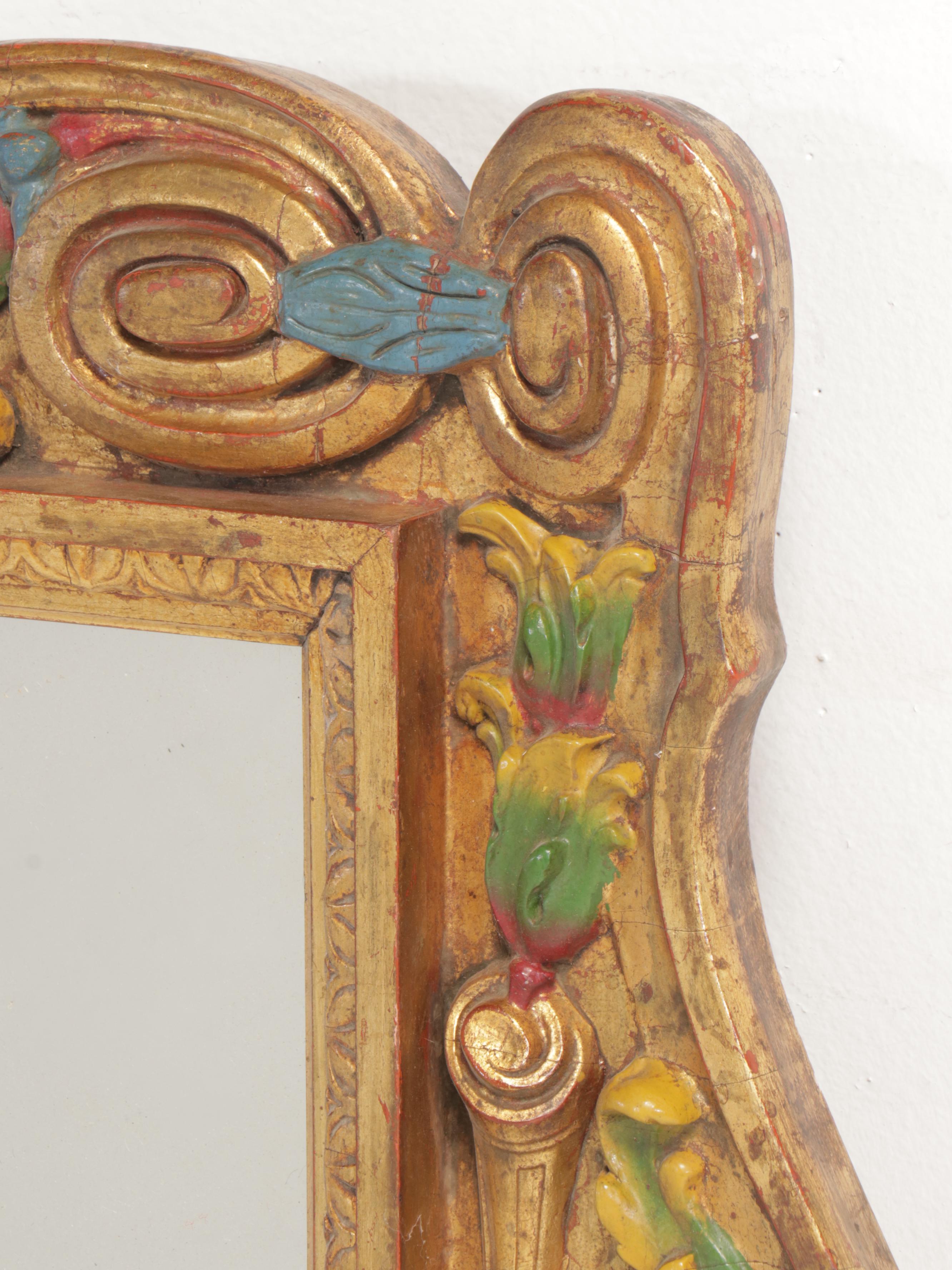 Baroque Style Polychrome and Gilt Wall Mirror, Early 20th Century