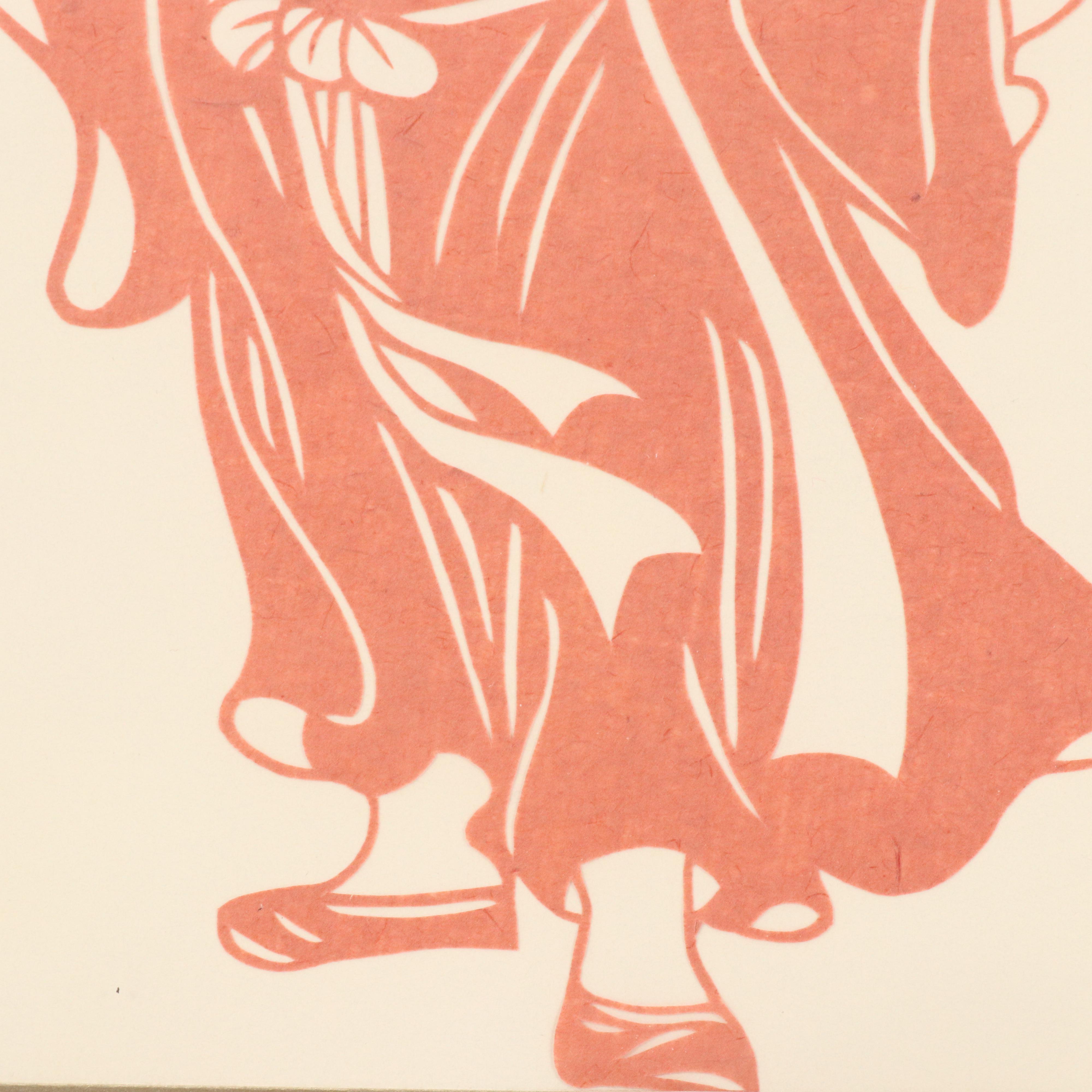 Chinese School Jianzhi Paper Cuttings of Figures in Hanfu Attire
