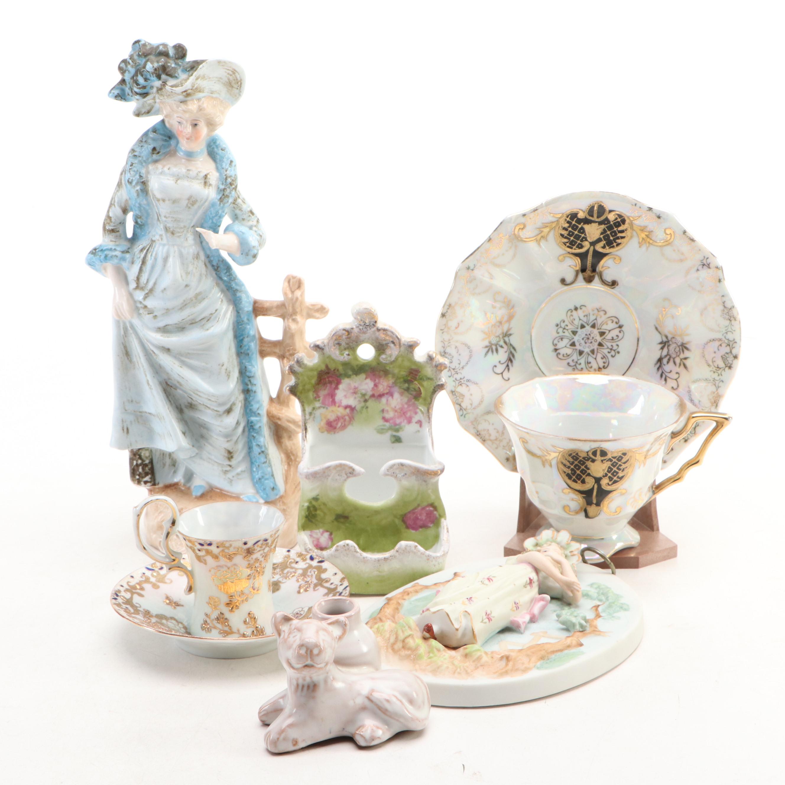 Victoria Porcelain Wall Pocket with Figural Wall Plaque and Other Décor