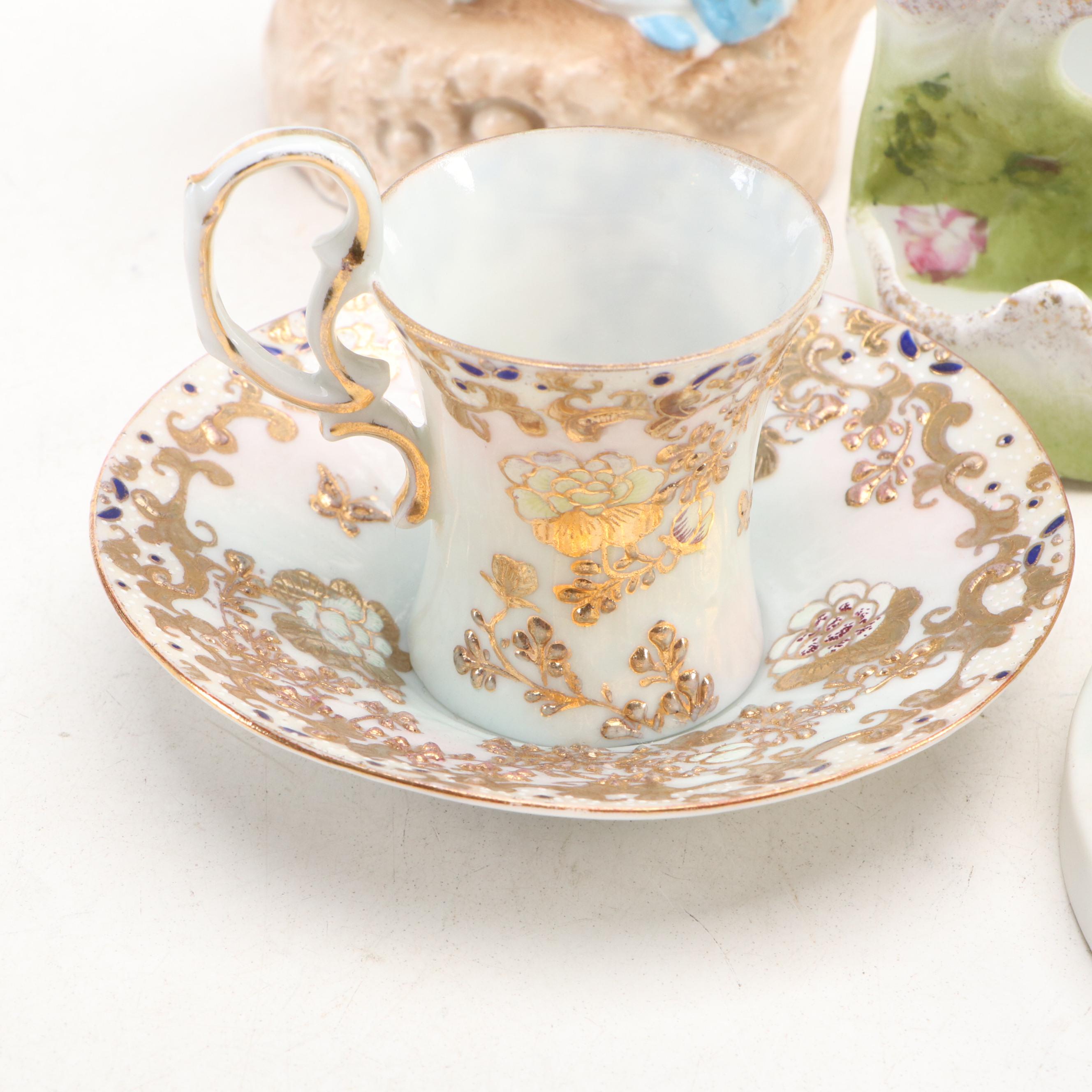 Victoria Porcelain Wall Pocket with Figural Wall Plaque and Other Décor