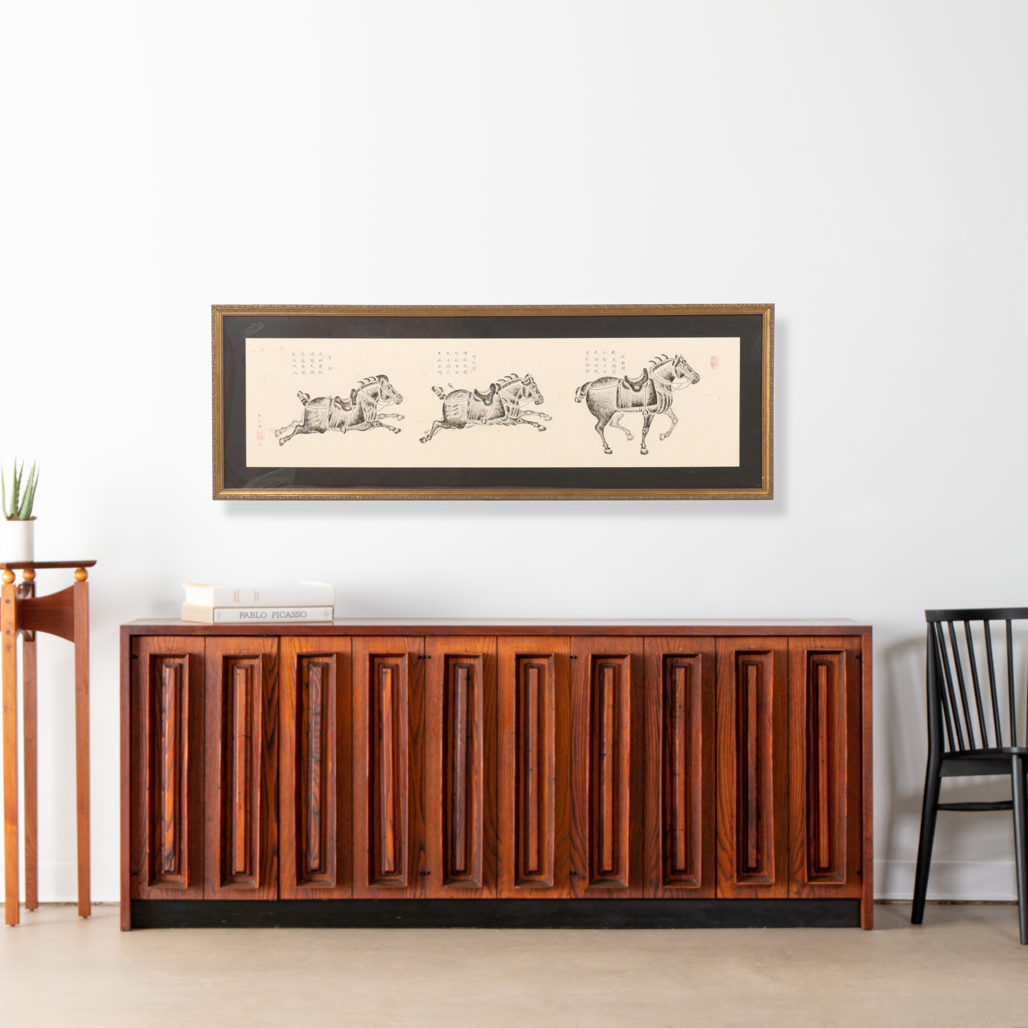 Chinese Temple Rubbing Depicting Three Taizong Horses, 20th Century