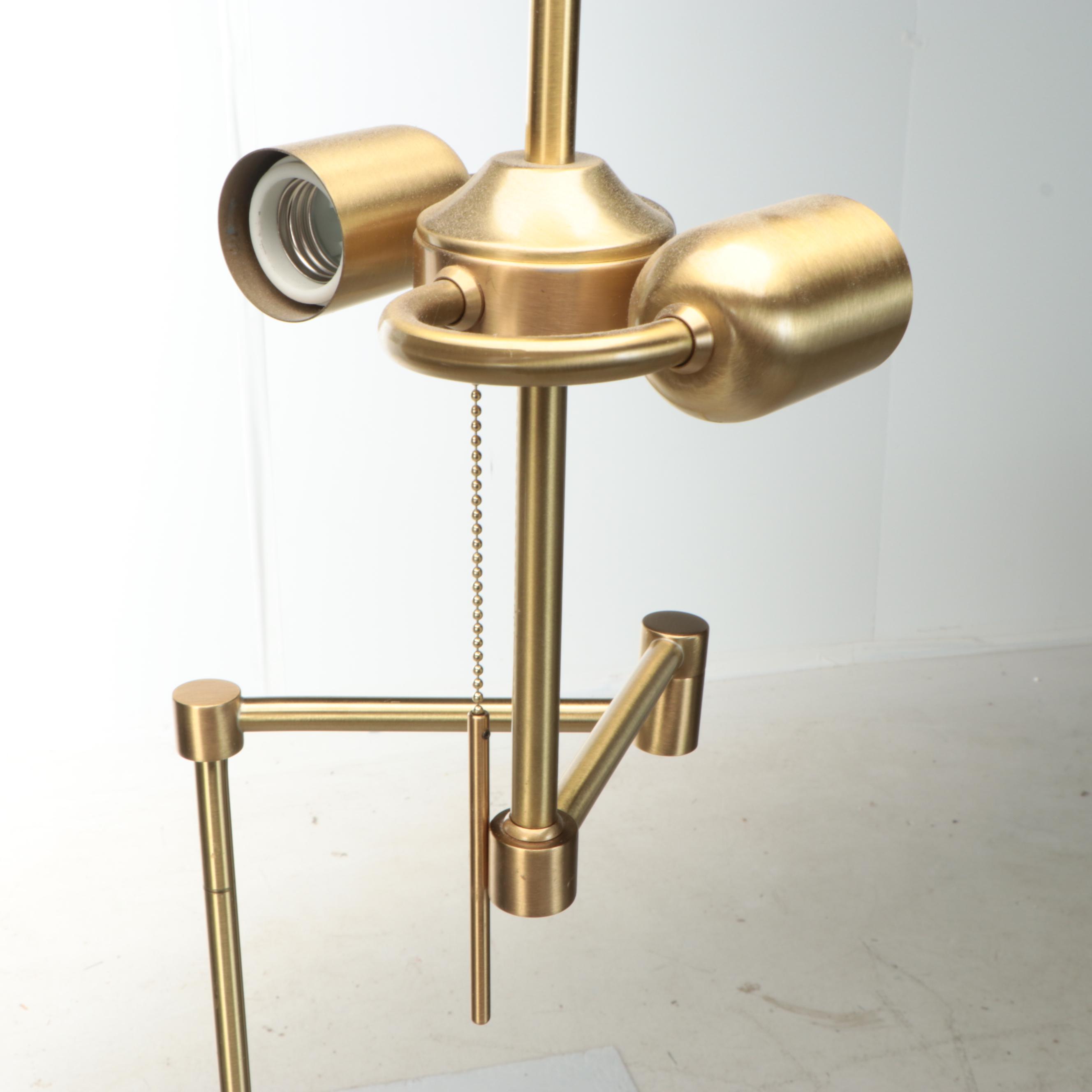 Holtkötter Brushed Brass Swing Arm Floor Lamp with Cotton Drum Shade