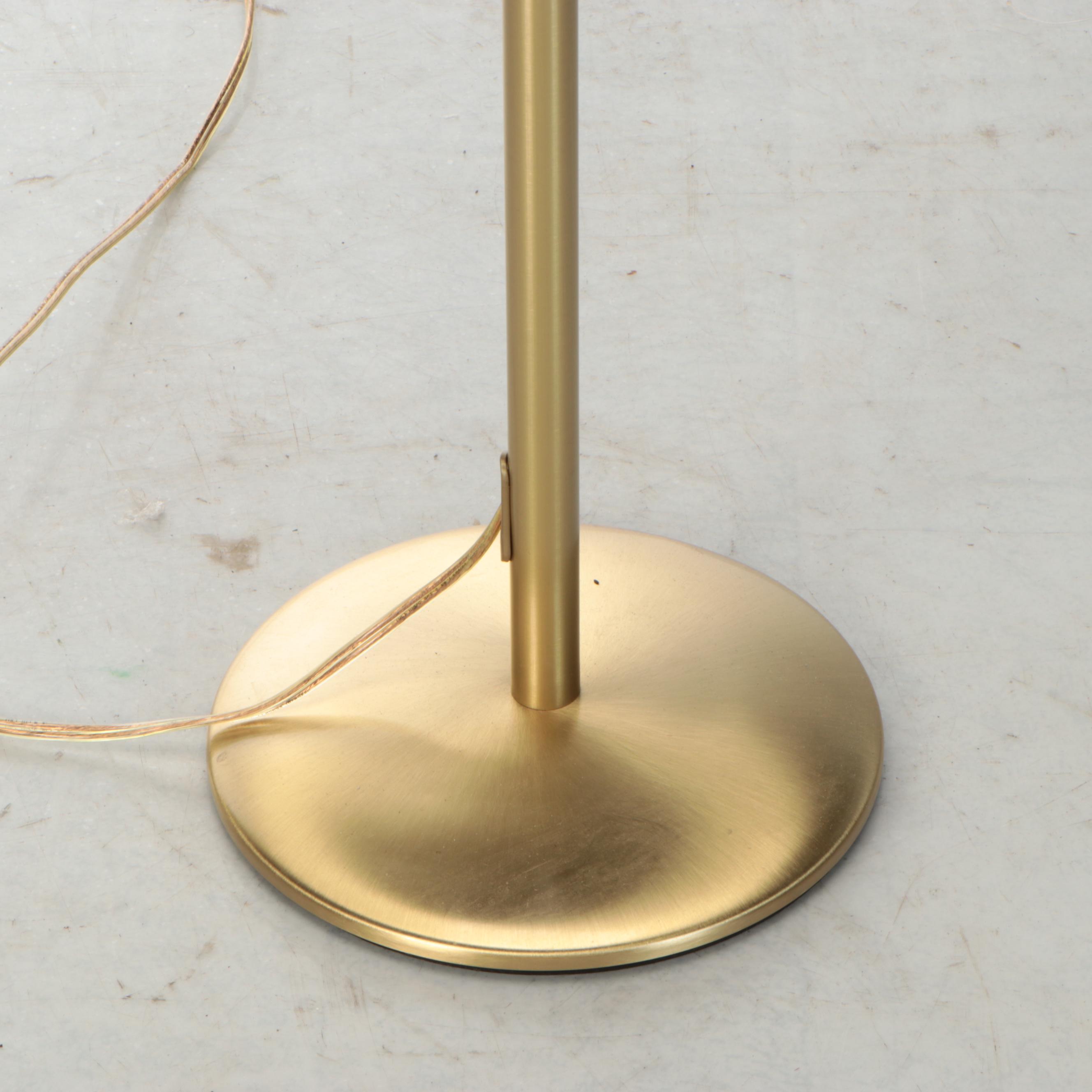 Holtkötter Brushed Brass Swing Arm Floor Lamp with Cotton Drum Shade