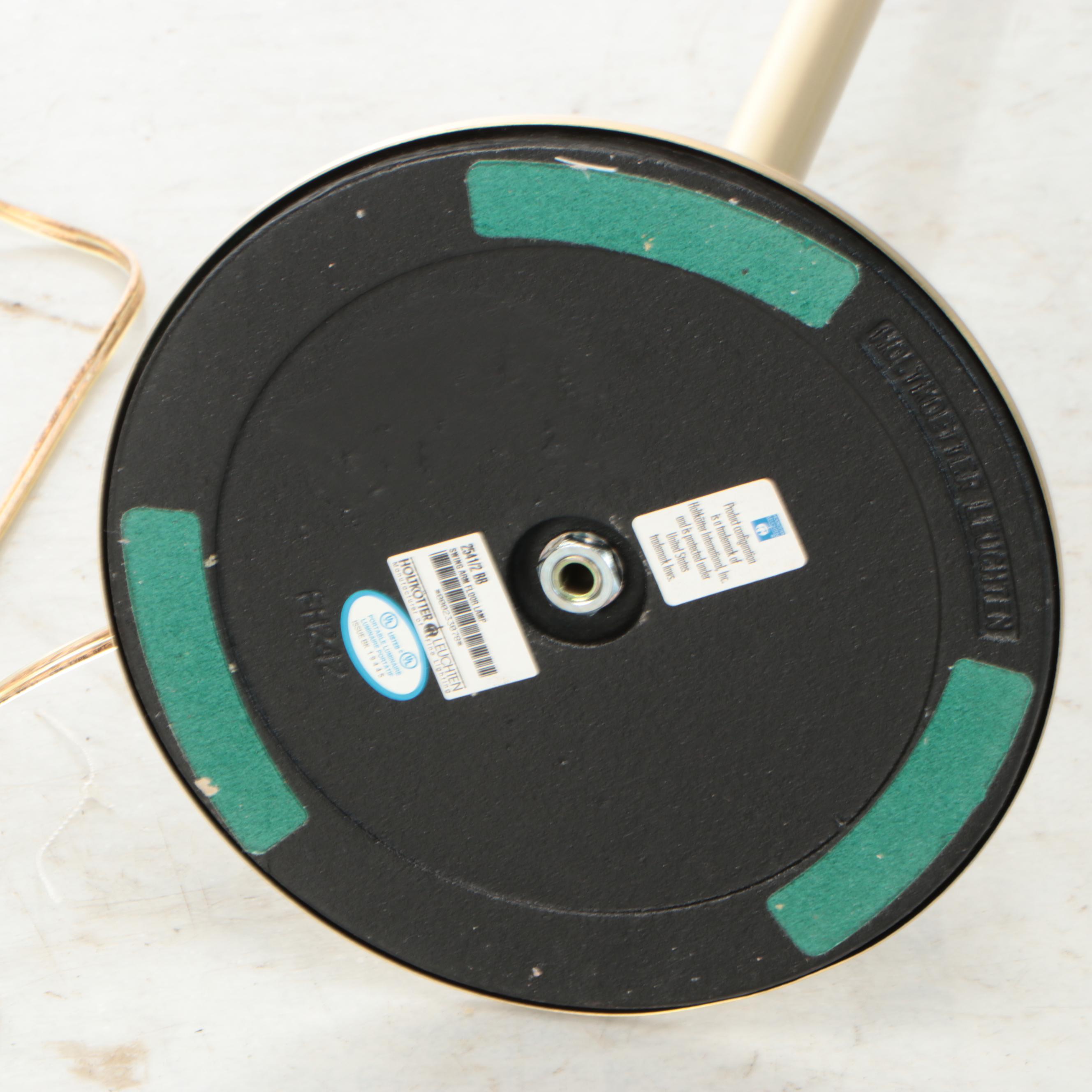 Holtkötter Brushed Brass Swing Arm Floor Lamp with Cotton Drum Shade