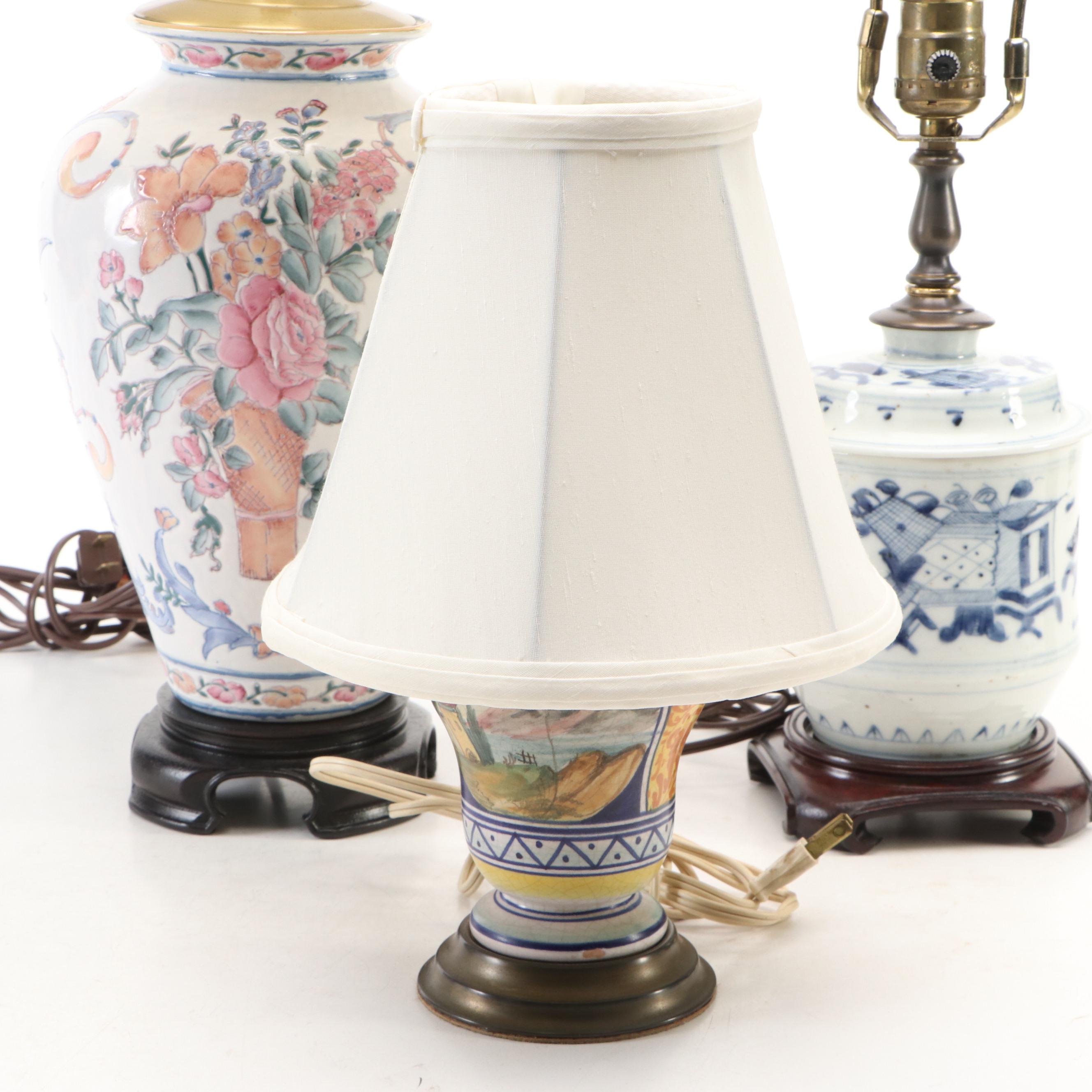 Bradburn Gallery Chinese Urn, Blue & White Jar & Porcelain Ginger Jar Lamps