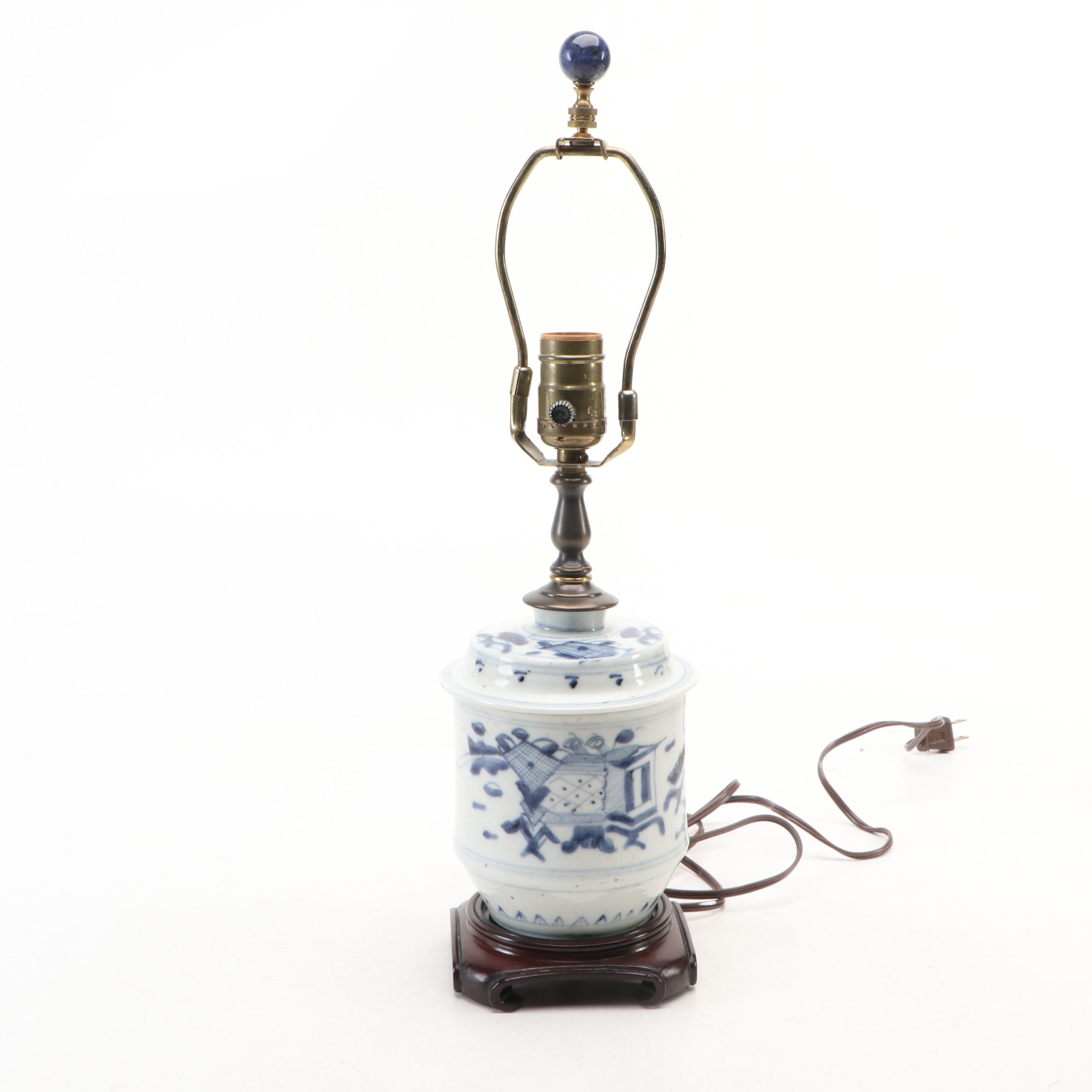 Bradburn Gallery Chinese Urn, Blue & White Jar & Porcelain Ginger Jar Lamps