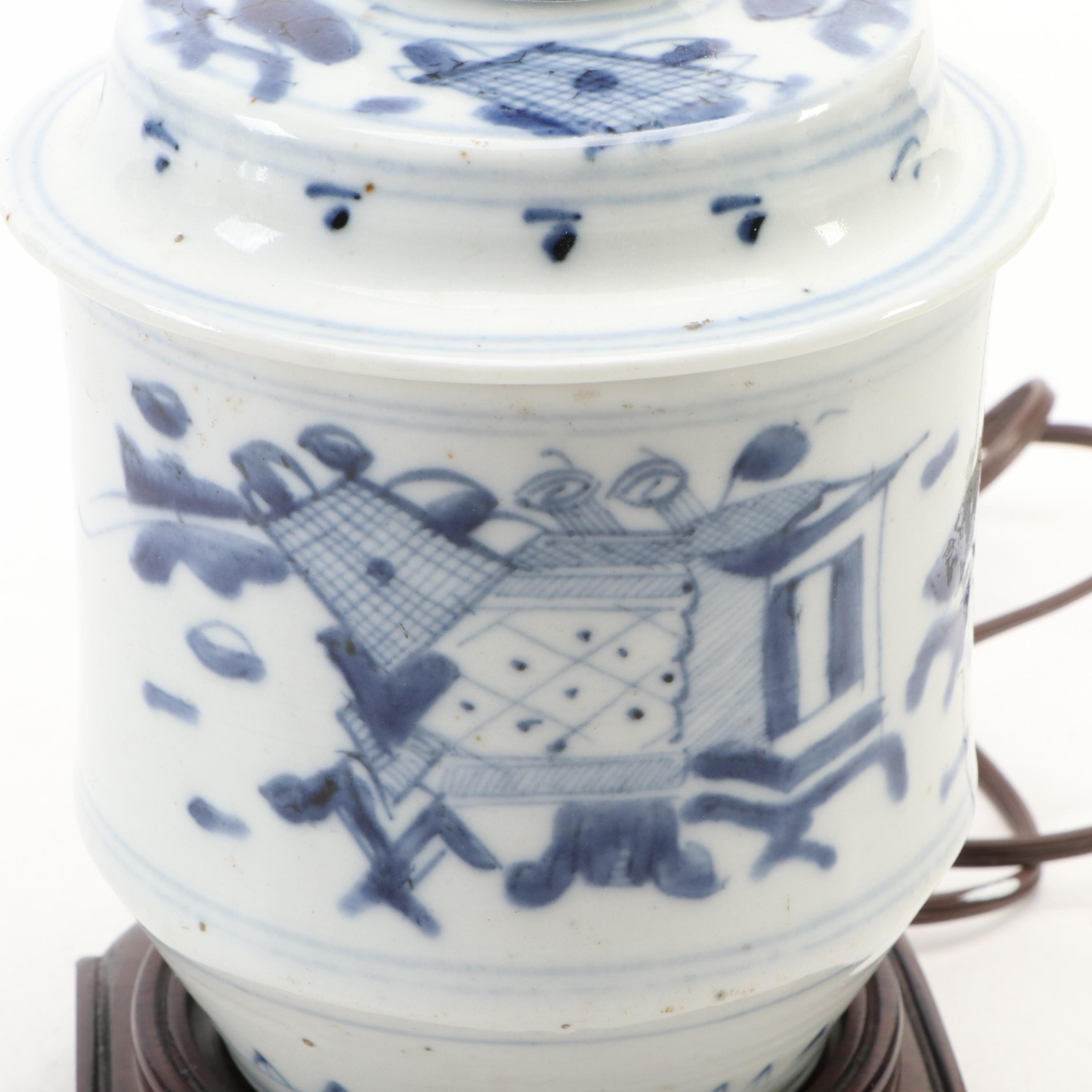 Bradburn Gallery Chinese Urn, Blue & White Jar & Porcelain Ginger Jar Lamps
