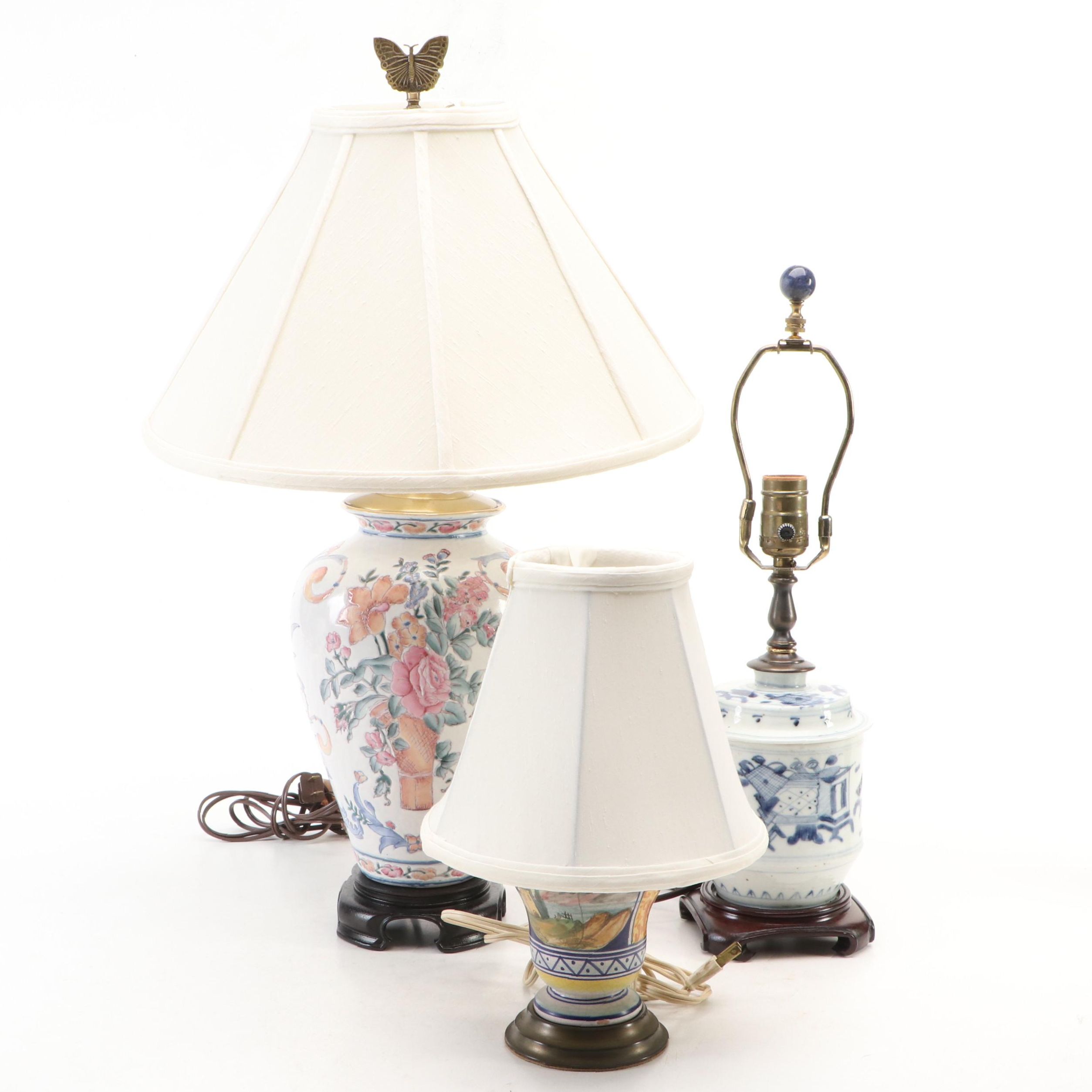 Bradburn Gallery Chinese Urn, Blue & White Jar & Porcelain Ginger Jar Lamps
