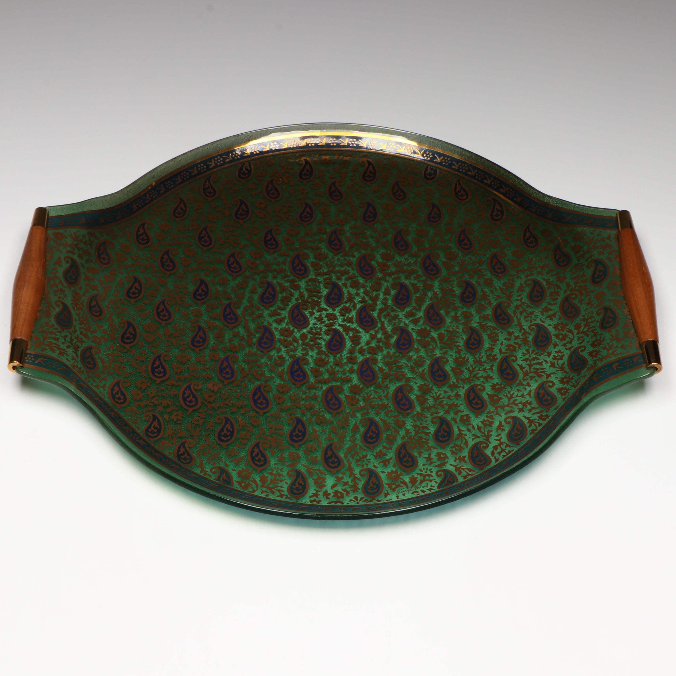 Georges Briard "Sari" Gilt Paisley Pressed Glass Tray