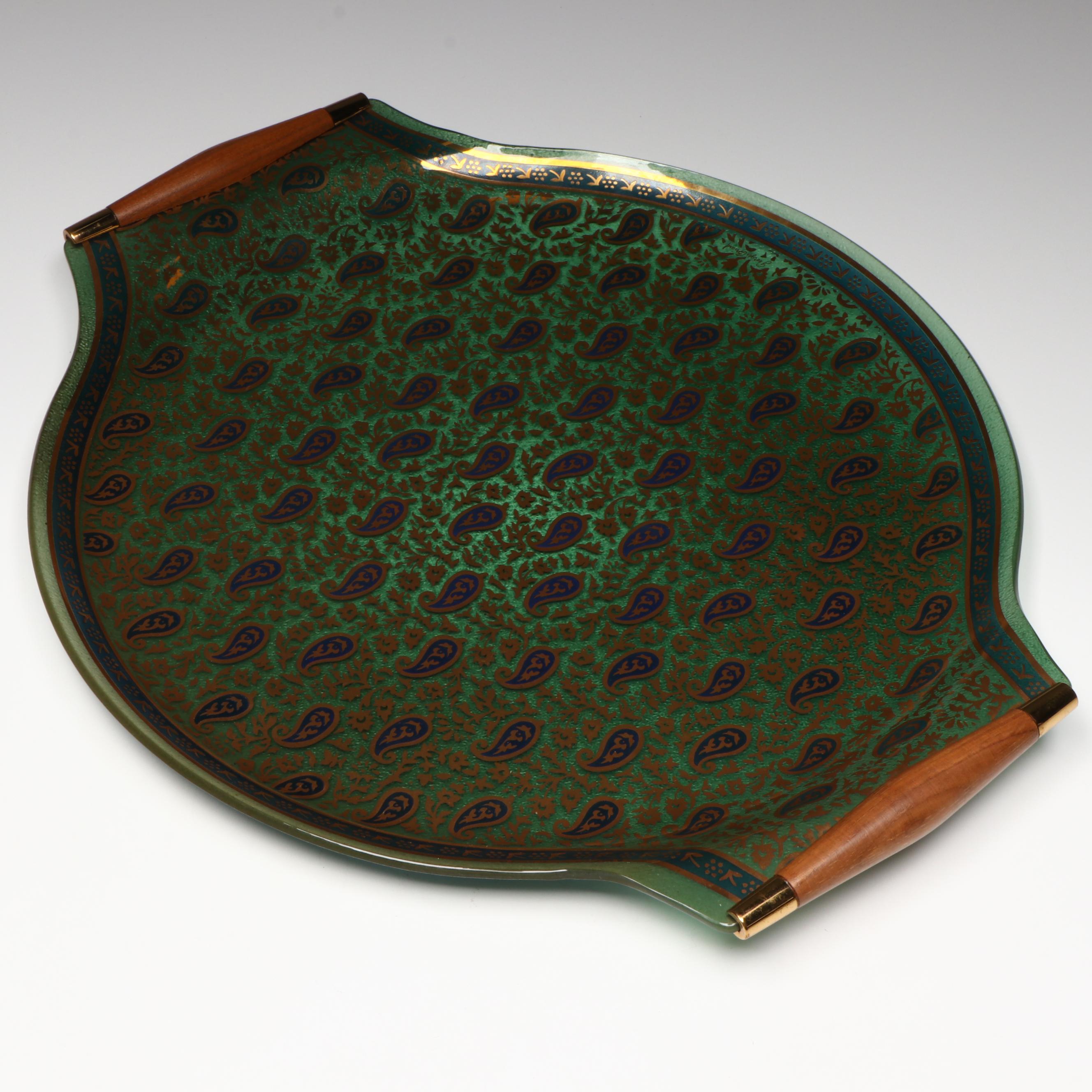 Georges Briard "Sari" Gilt Paisley Pressed Glass Tray