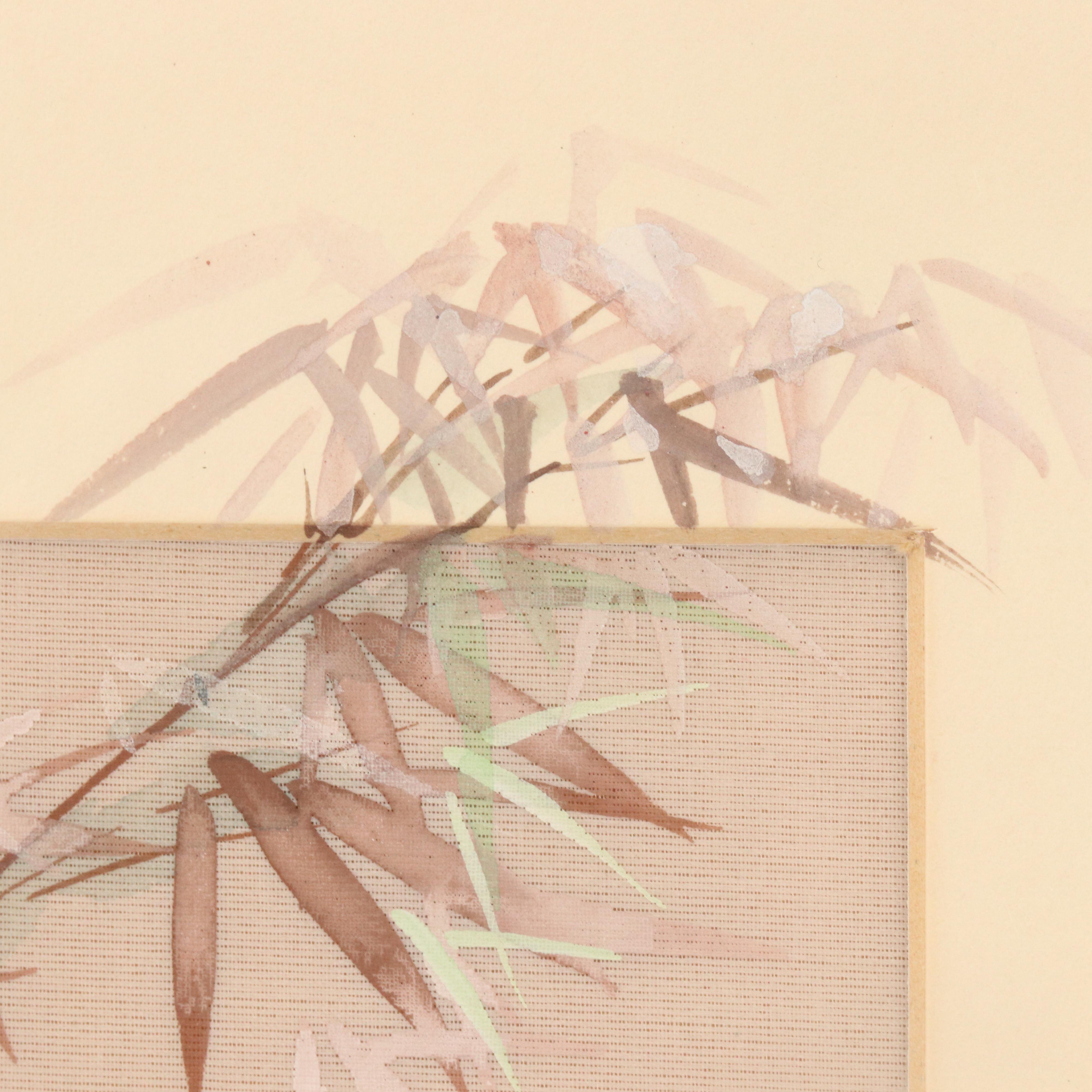 John Cheng Gouache Painting on Silk of Bird on Bamboo, Late 20th–Early 21st C.