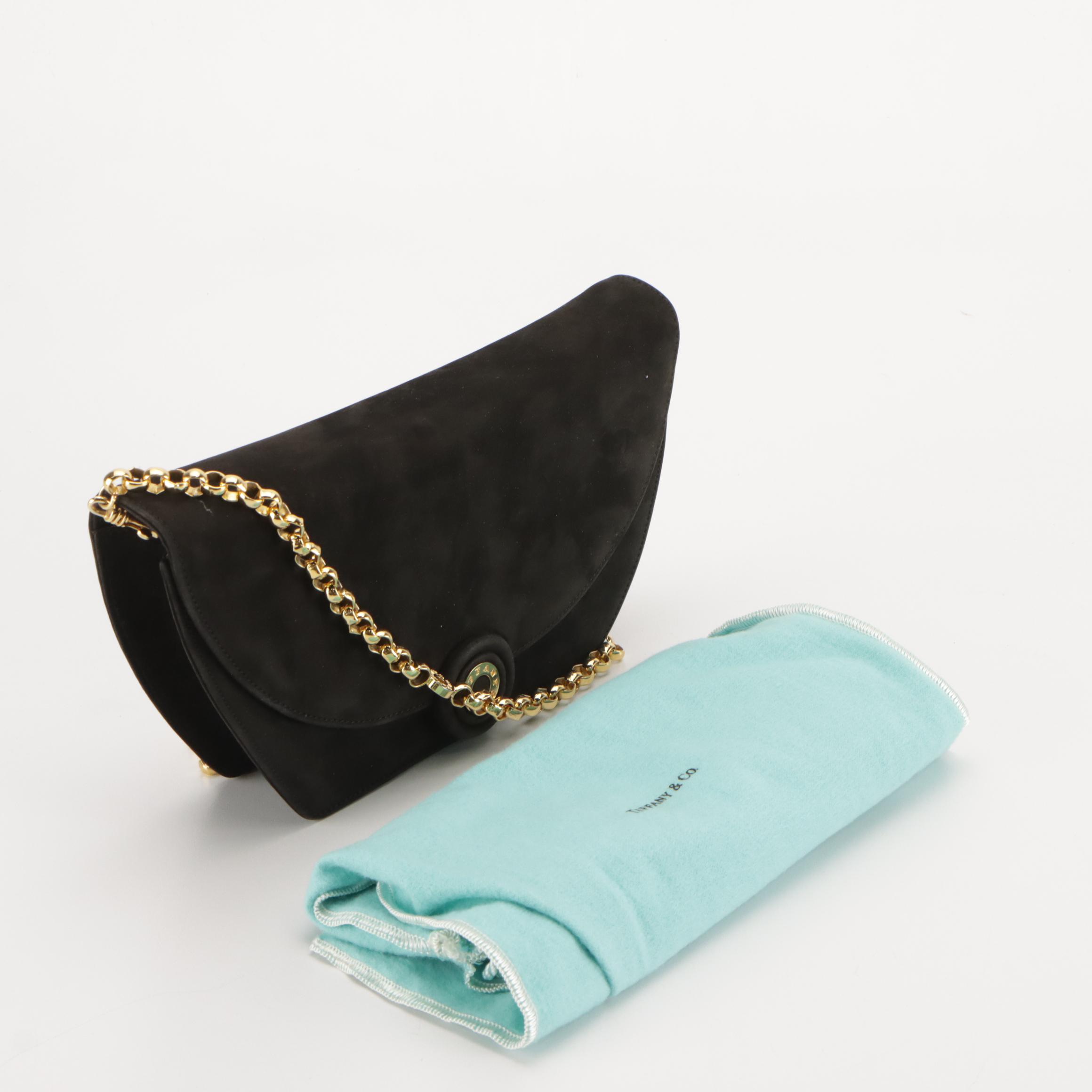 Tiffany & Co. Chain Shoulder Bag in Black Suede with Box