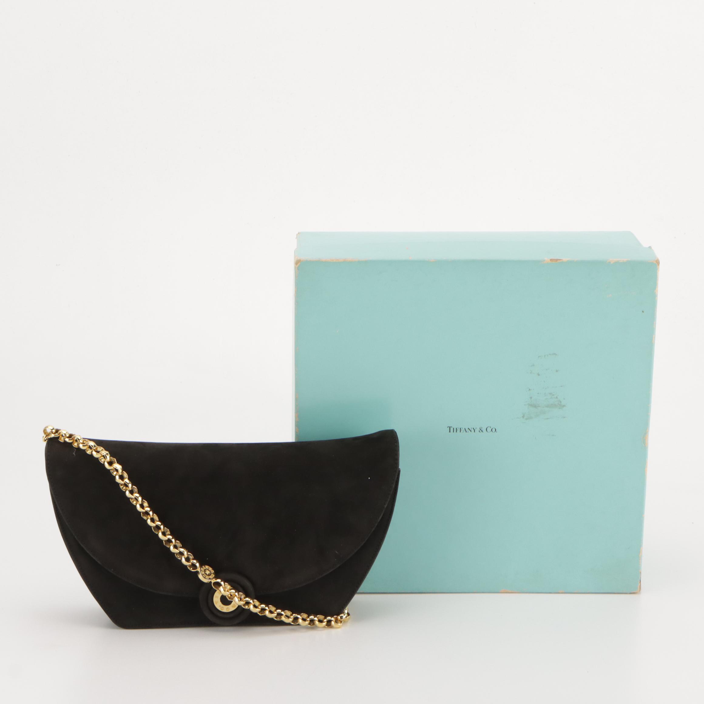 Tiffany & Co. Chain Shoulder Bag in Black Suede with Box
