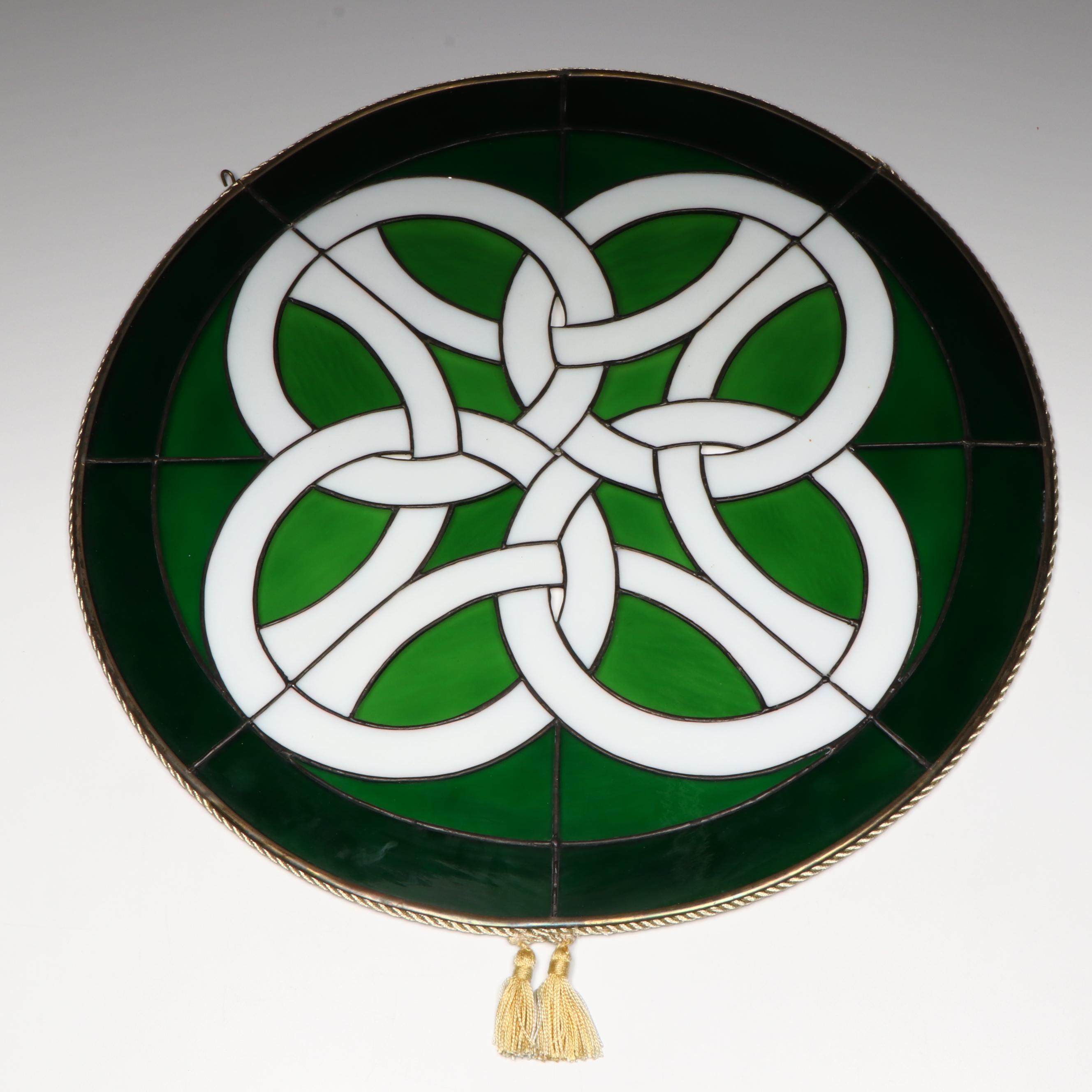 Celtic Knot Circular Stained Glass Window Panel