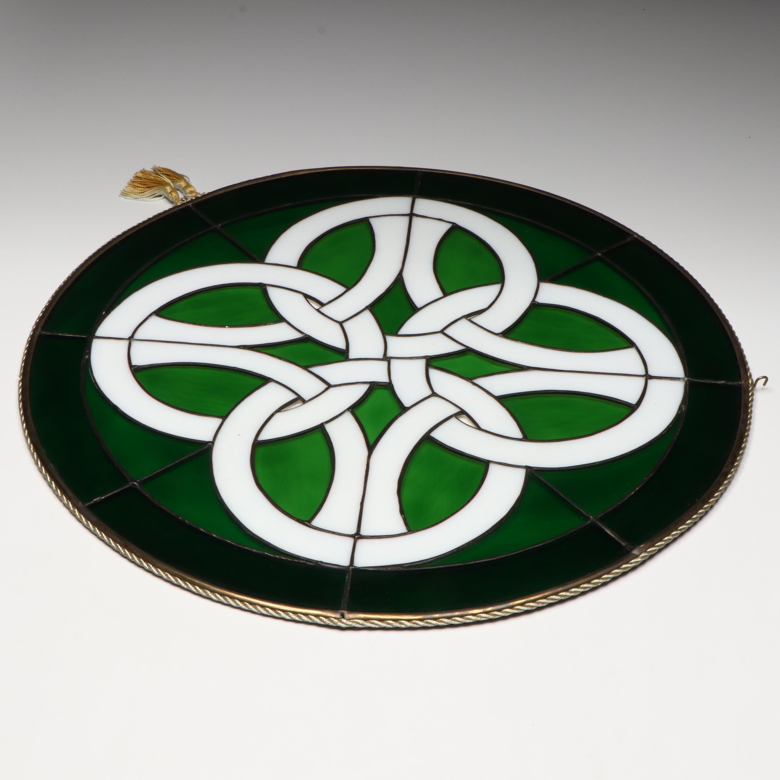 Celtic Knot Circular Stained Glass Window Panel